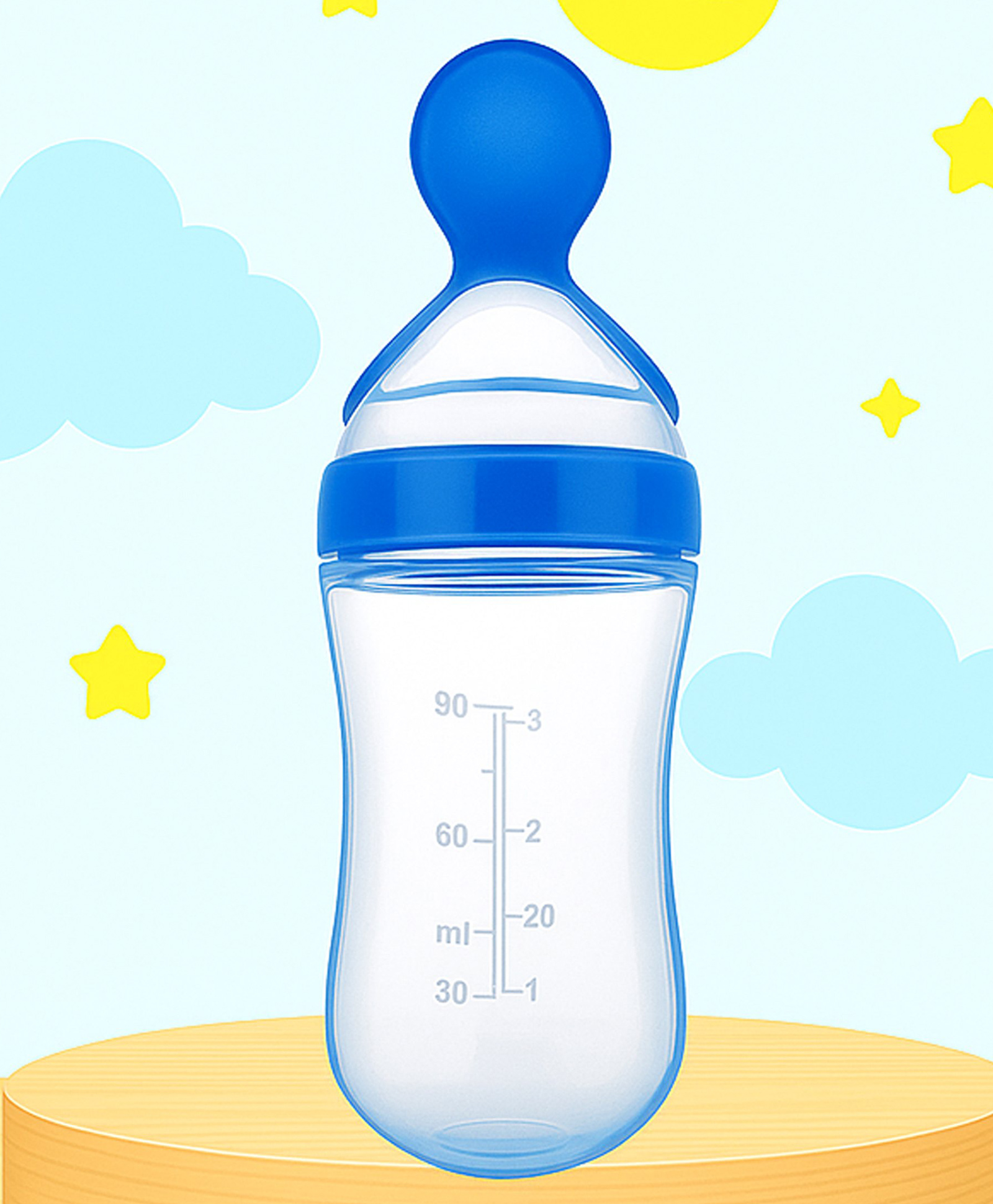 The Cheeky Kidzz Baby Silicone Squeeze Spoon Feeding Style Rice Cereal 90ml Bottle Feeder For Newborn Toddler Infant BPA Free (BLUE)-image-17