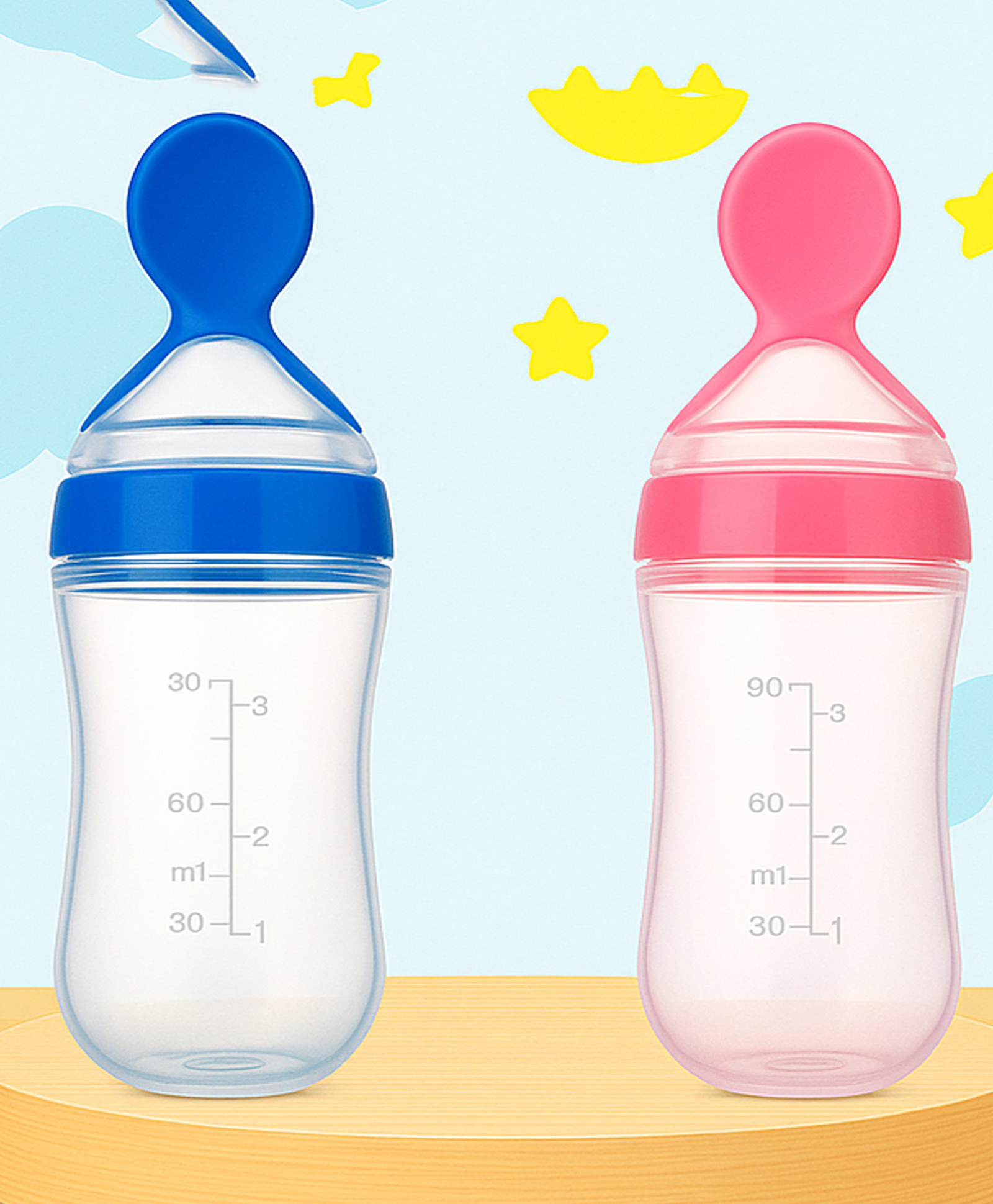 The Cheeky Kidzz Pack of 2 Baby Soft Silicone Squeeze Spoon Feeding Style Rice Cereal Squeezable Feeder Bottle BPA Free (MULTI-COLOURS)-image-21