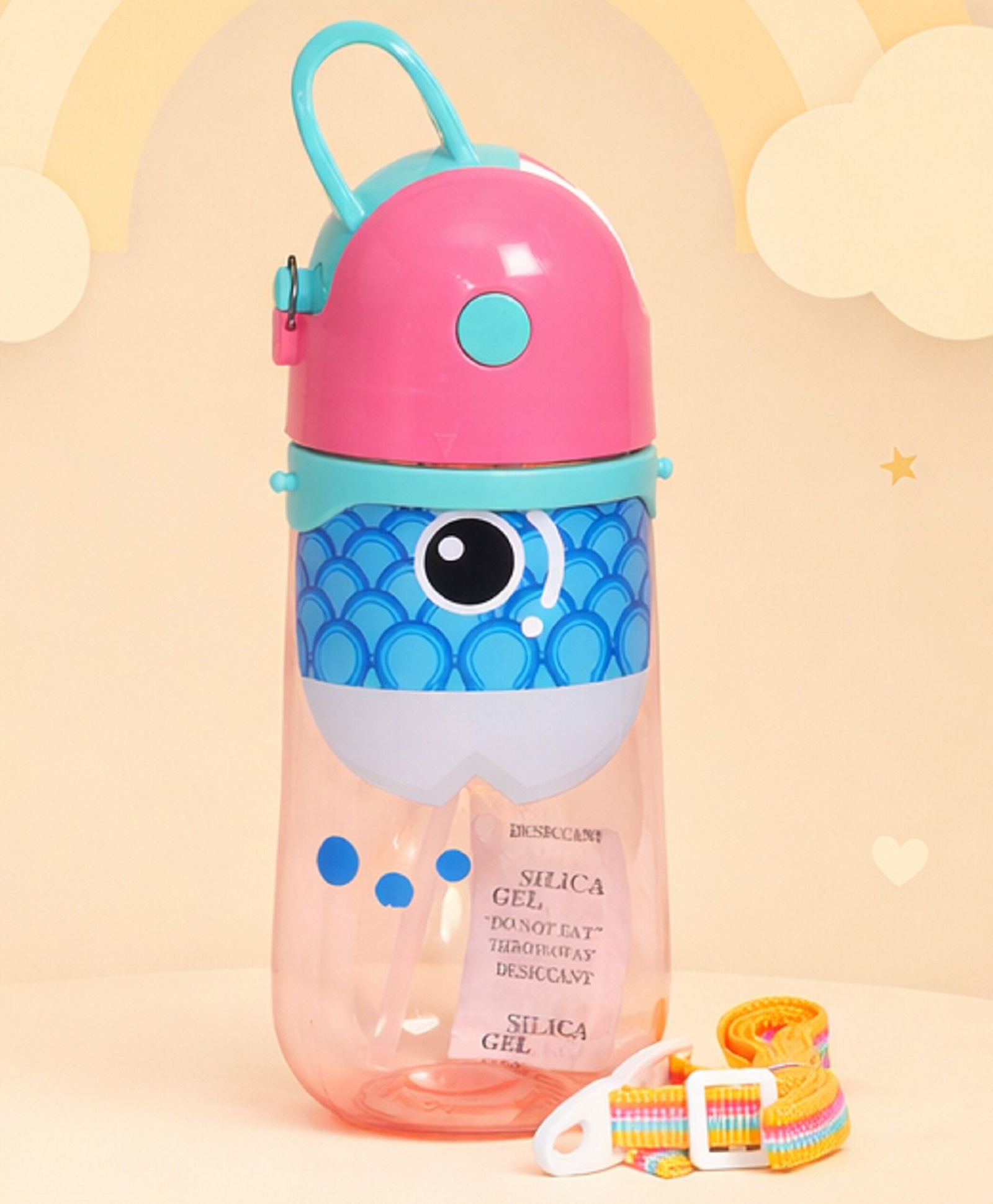 The Cheeky Kidzz Baby Premium Sipper Straw 600ml Horn Sippy Bottle Cute Attractive Print With Strap BPA Free Liquid Feeder for Kids (1-6 Years) Pink-image-42