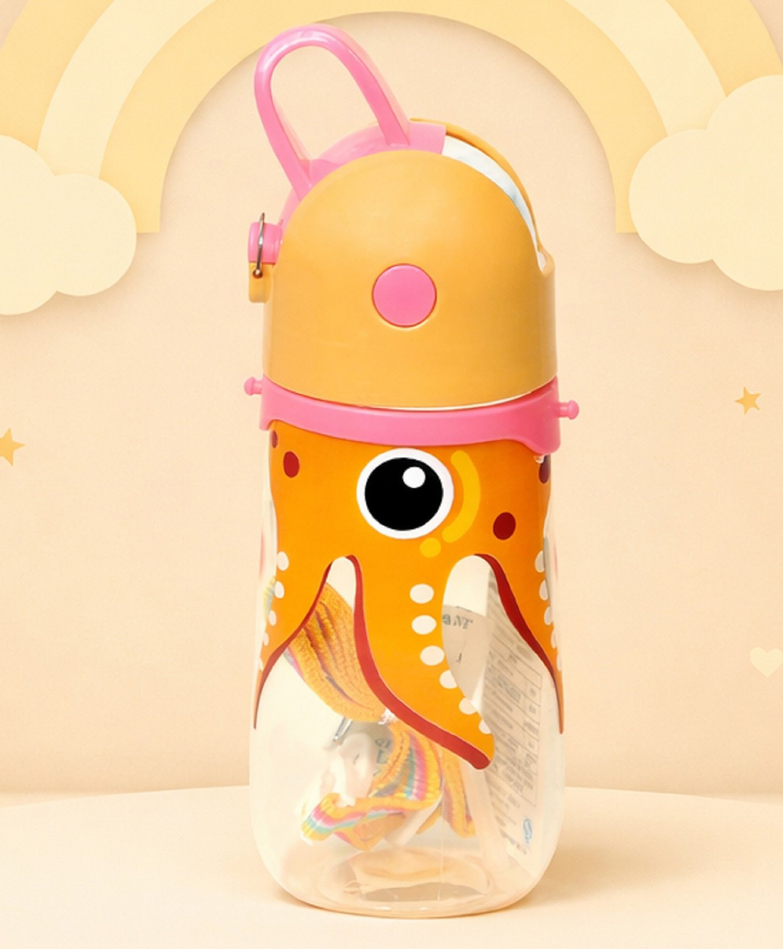 The Cheeky Kidzz Baby Premium Sipper Straw 600ml Horn Sippy Bottle Cute Attractive Print With Strap BPA Free Liquid Feeder Kids (1-6 Years) Orange-image-12