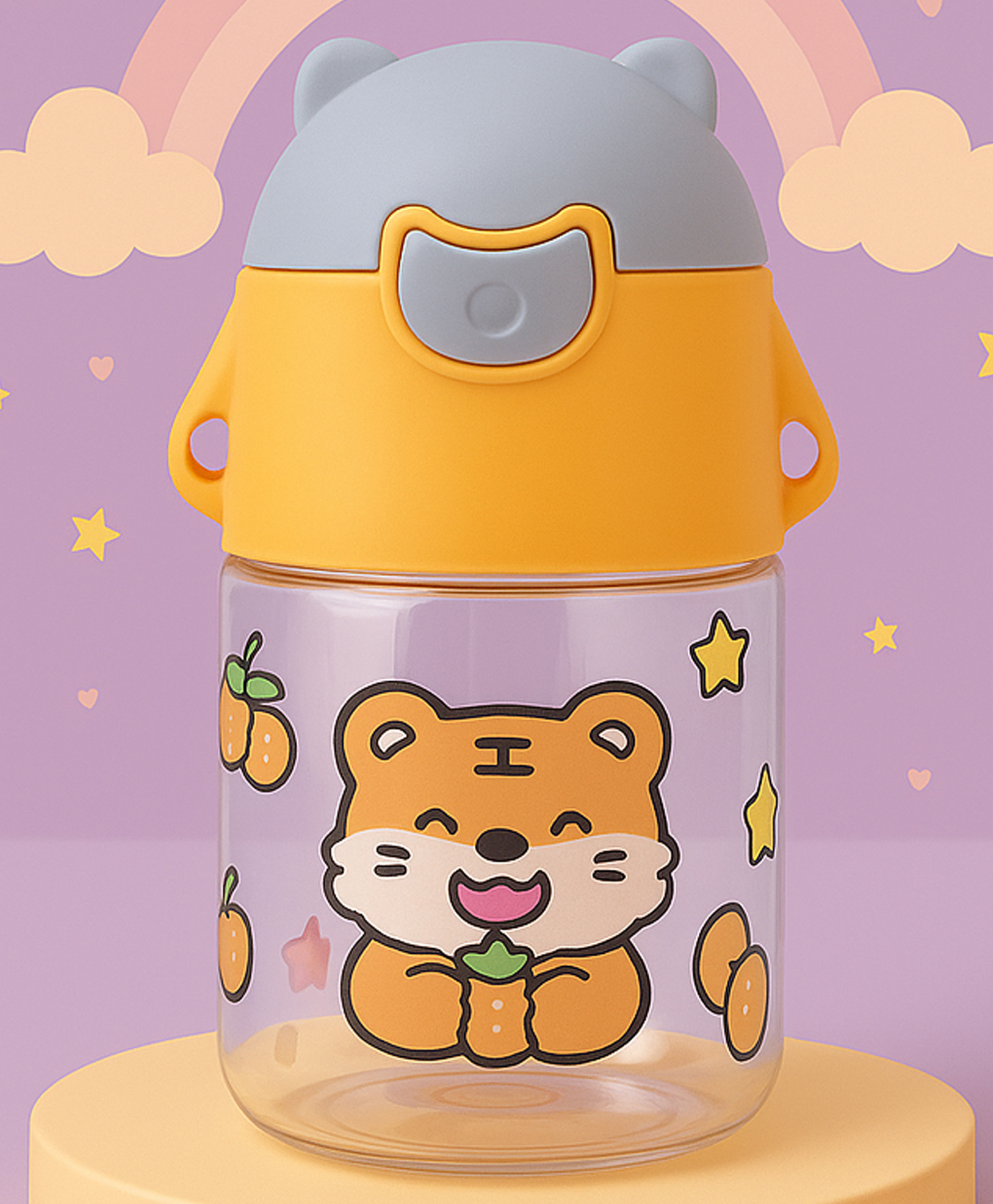 The Cheeky Kidzz Baby Feeding Unbreakable Straw 350ml Printed Sipper Water Milk Liquid Feeder Bottle BPA Free for Kids(1-6 Years) Yellow-picture-10