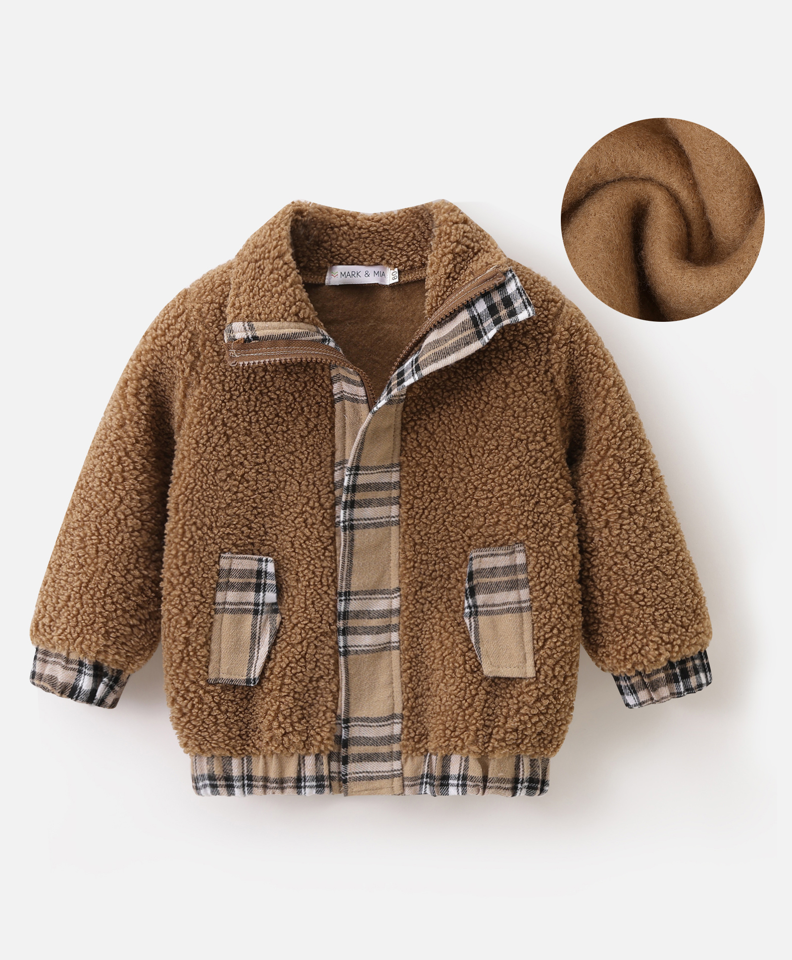 Mark & Mia Full Sleeves Solid Fur Winter Jacket - Brown-image-35