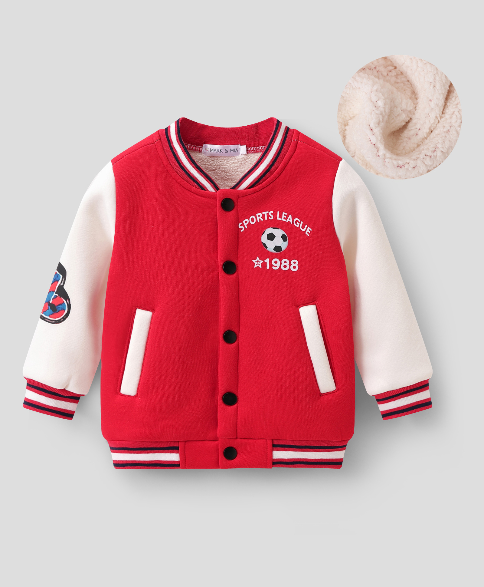 Mark & Mia Full Sleeves Bomber Jacket With Football Print - Red & White-picture-23