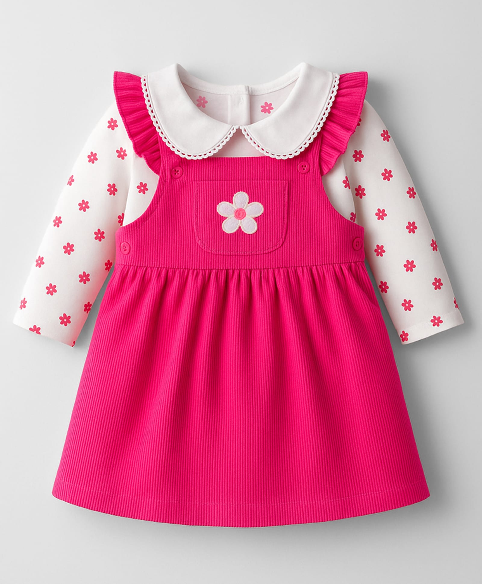 Babyhug Cotton Woven Frock with Floral Printed Full Sleeves Inner Tee - Pink-picture-15