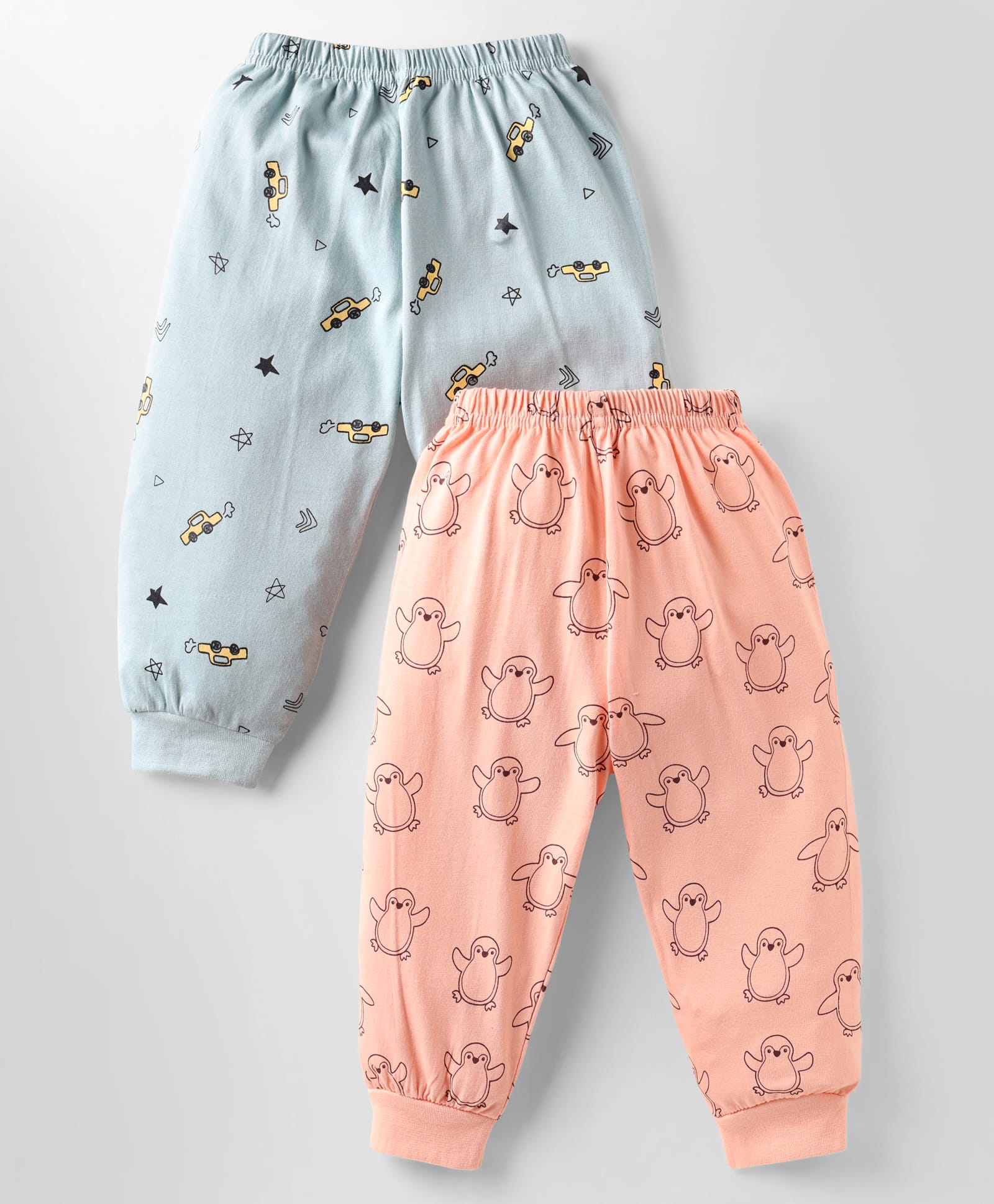 Pink Rabbit Single Jersey Knit Full Length Lounge Pants With Penguin & Vehicle Print Pack Of 2 - Grey & Peach-picture-34