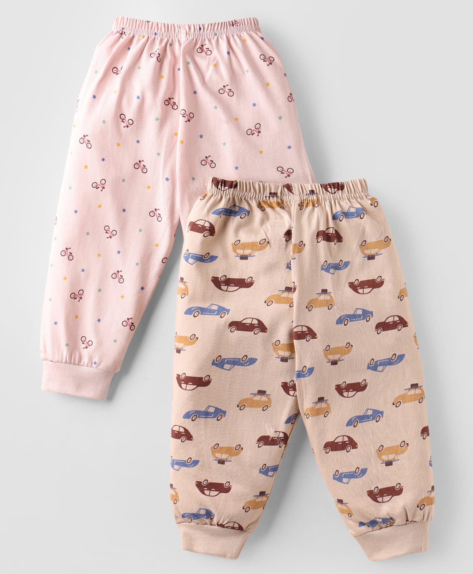 Pink Rabbit Single Jersey Knit Full Length Lounge Pants With Vehicle Print Pack Of 2 - Brown & Pink-picture-22