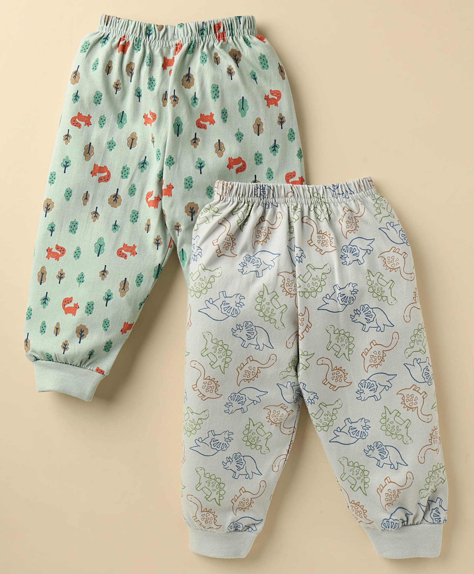 Pink Rabbit Single Jersey Knit Full Length Lounge Pants With Animal Print Pack of 2 - Light Green & Grey-image-39