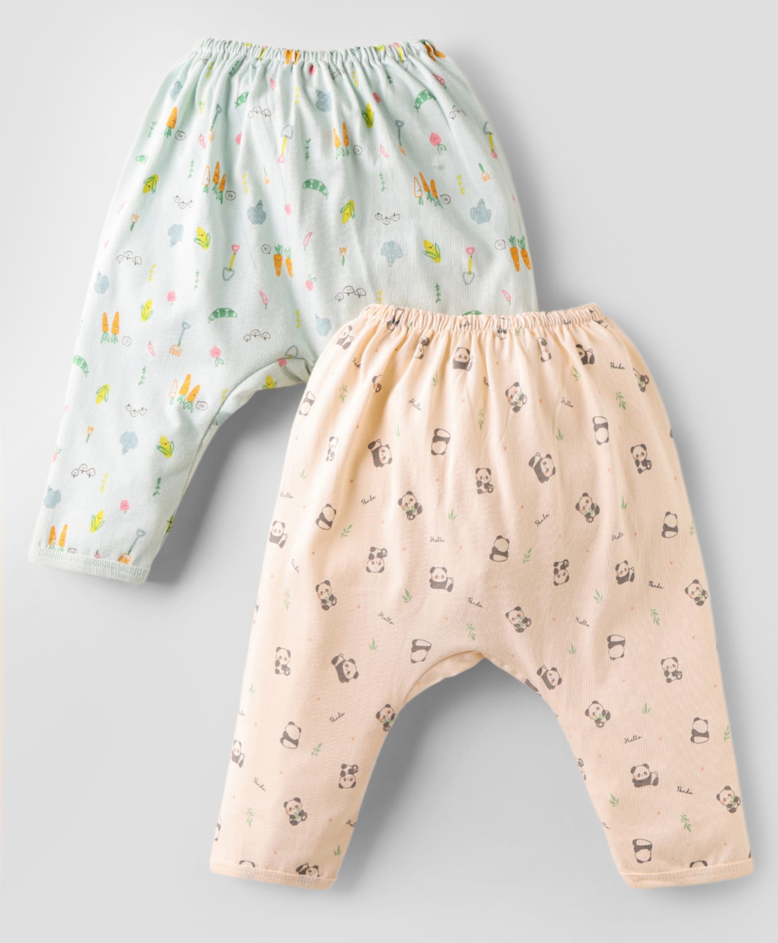 Pink Rabbit Single Jersey Knit Full Length Diaper Leggings With Panda Print Pack Of 2 - Light Green & Peach-image-30