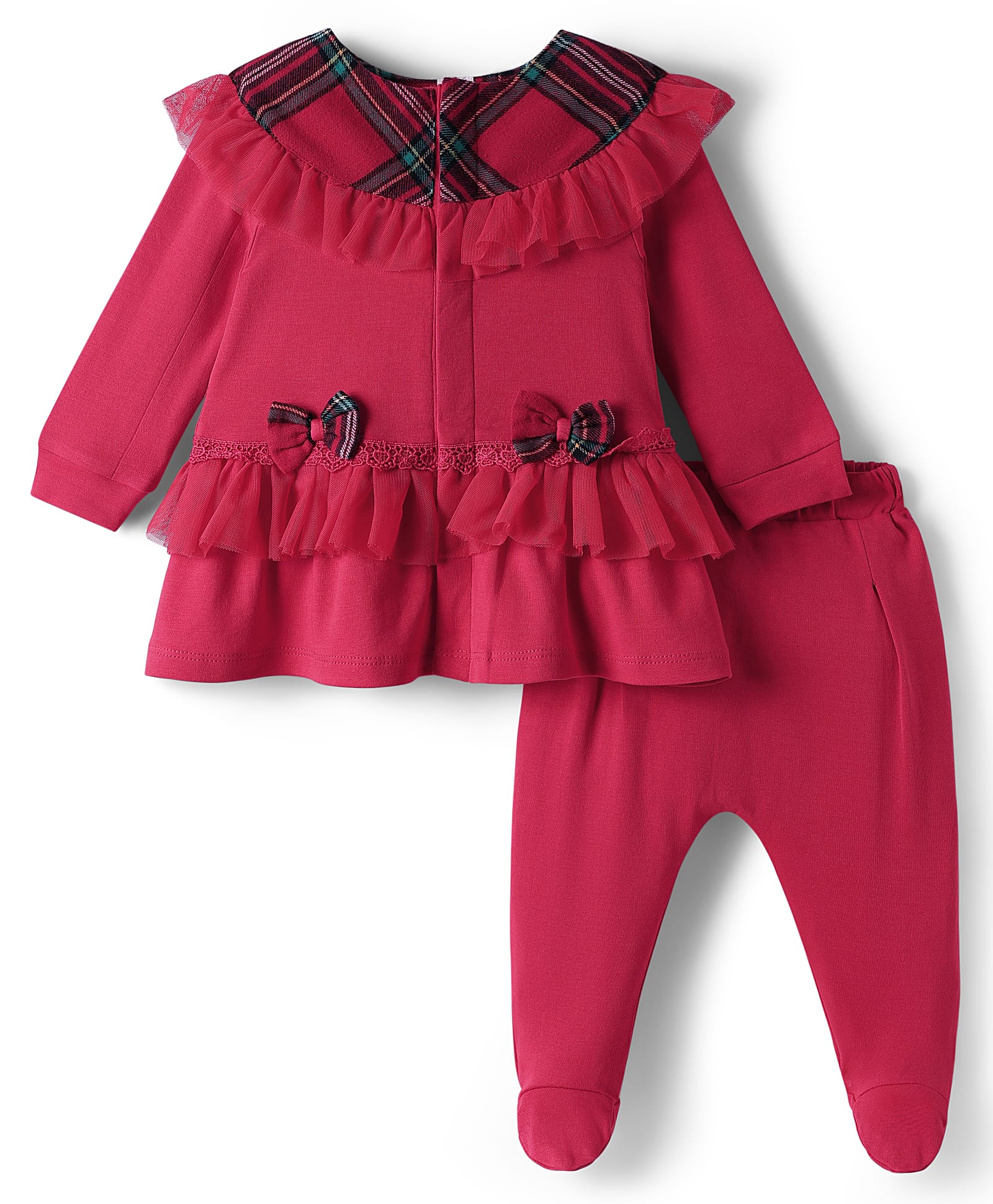 ToffyHouse Interlock Knit Full Sleeves Top & Footed Legging Set With Bow Applique - Red-picture-18
