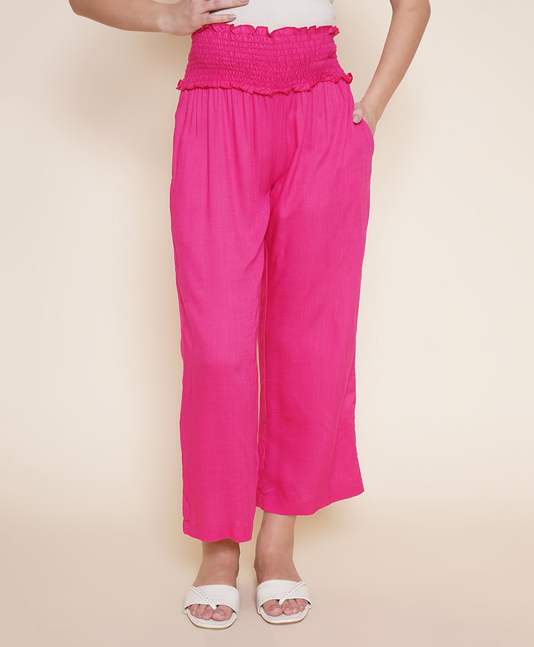 Mine4Nine Rayon Woven Solid Maternity Trouser - Pink-picture-13