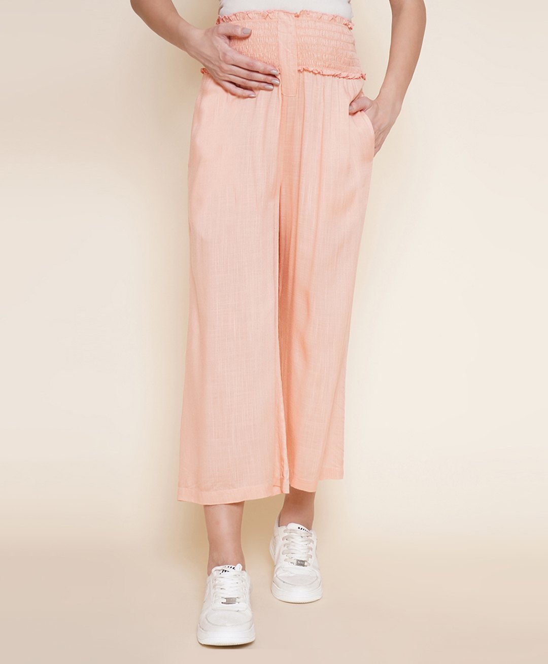 Mine4Nine Rayon Woven Solid Maternity Trouser - Peach-picture-23