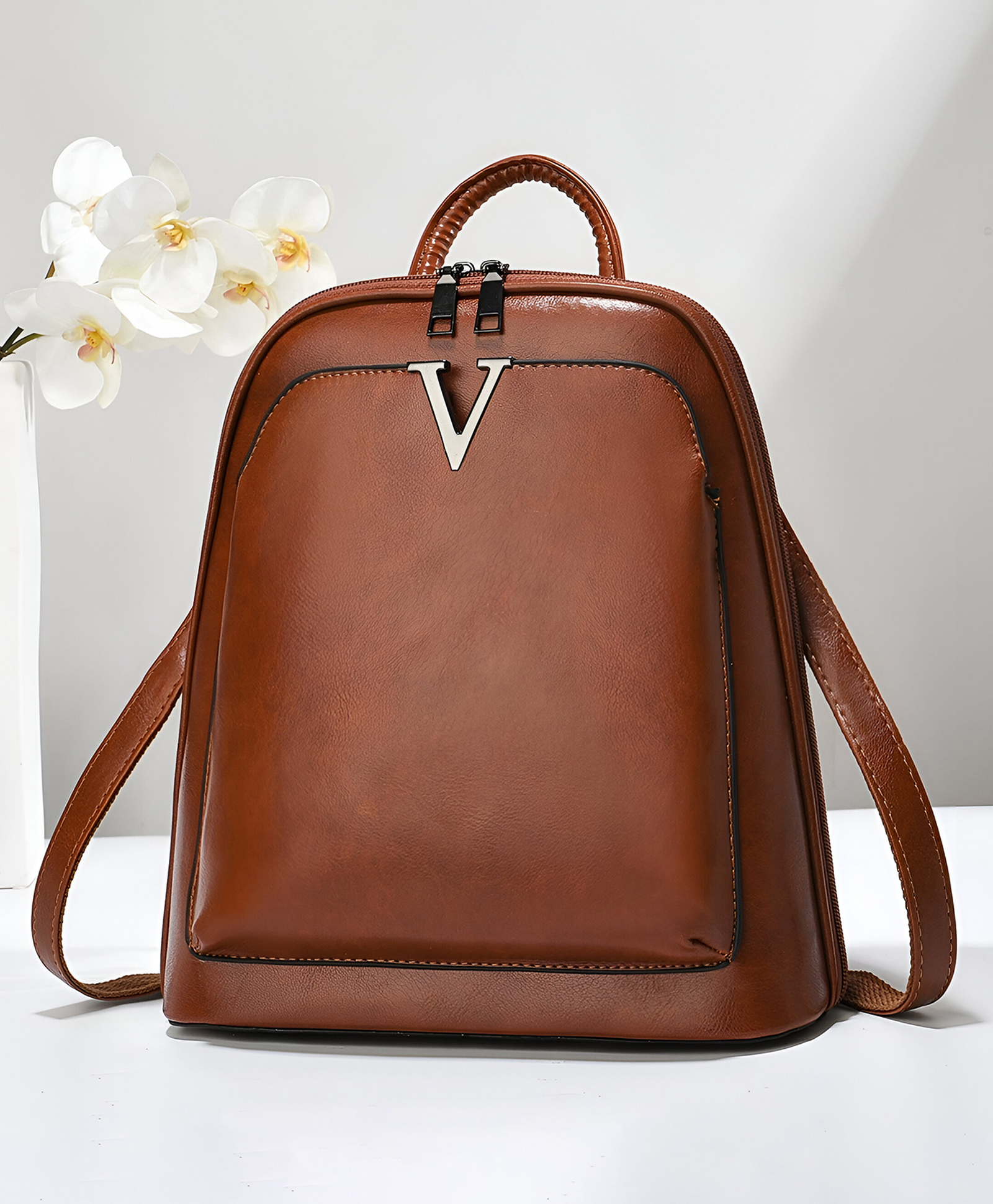 SYGA Women's Fashion Backpack, V-Shape Design (Brown)-picture-16