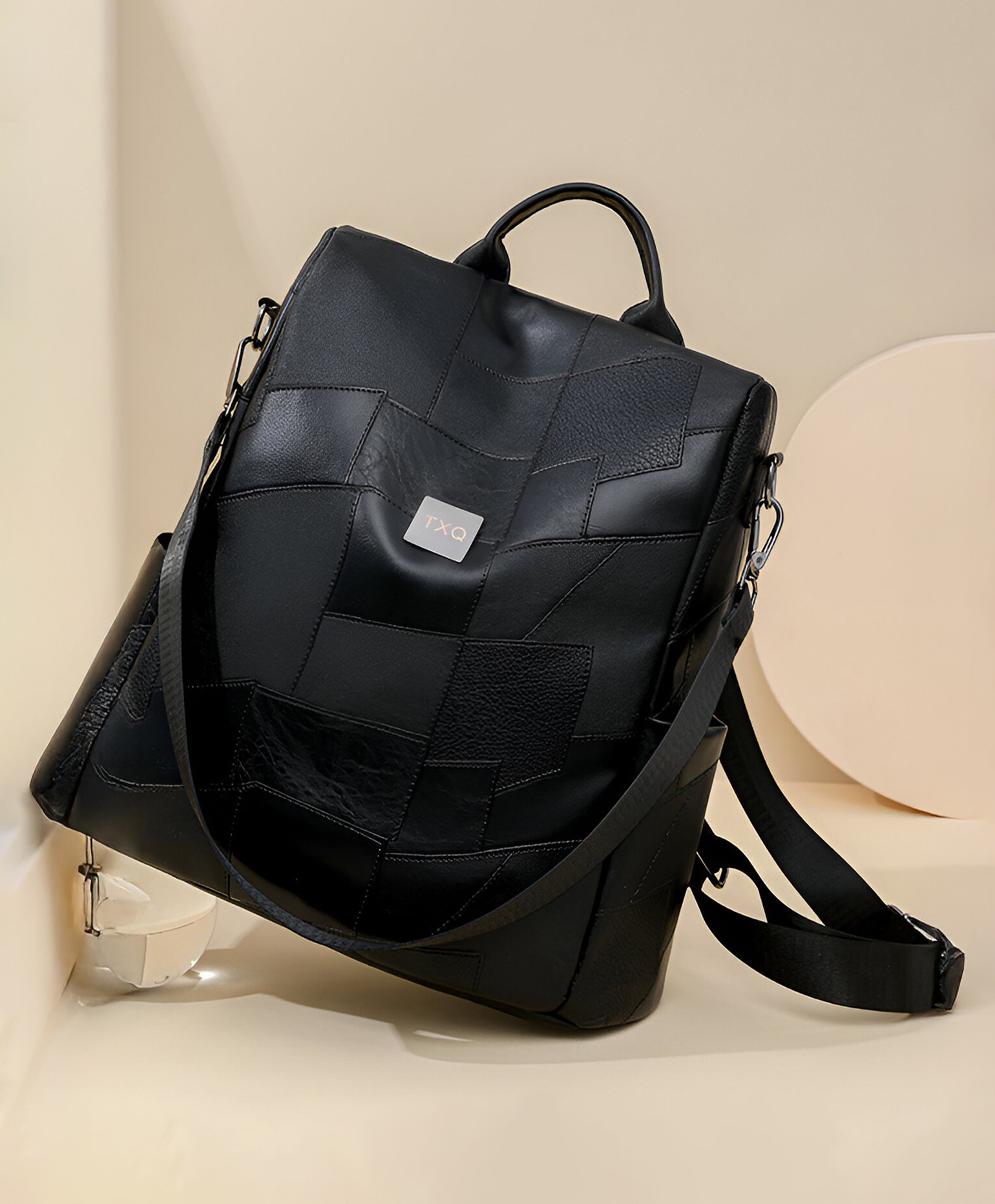 SYGA Women's Patchwork Anti-Theft Backpack | Large-Capacity Soft Surface Travel Backpack (Black)-picture-16