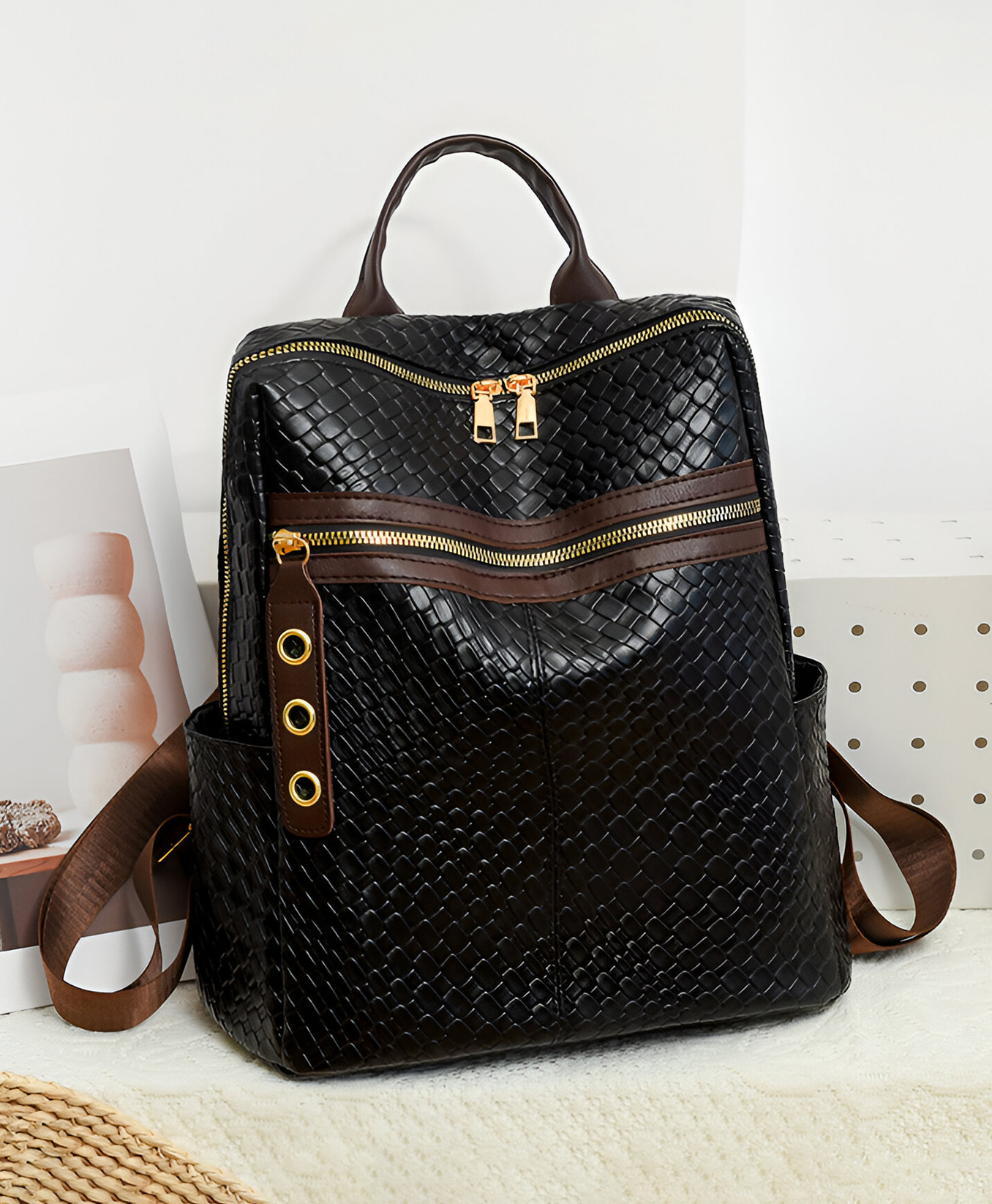 SYGA Women's Soft Woven Backpack | Water-Repellent Cross-Border Travel Bag(Black)-picture-15