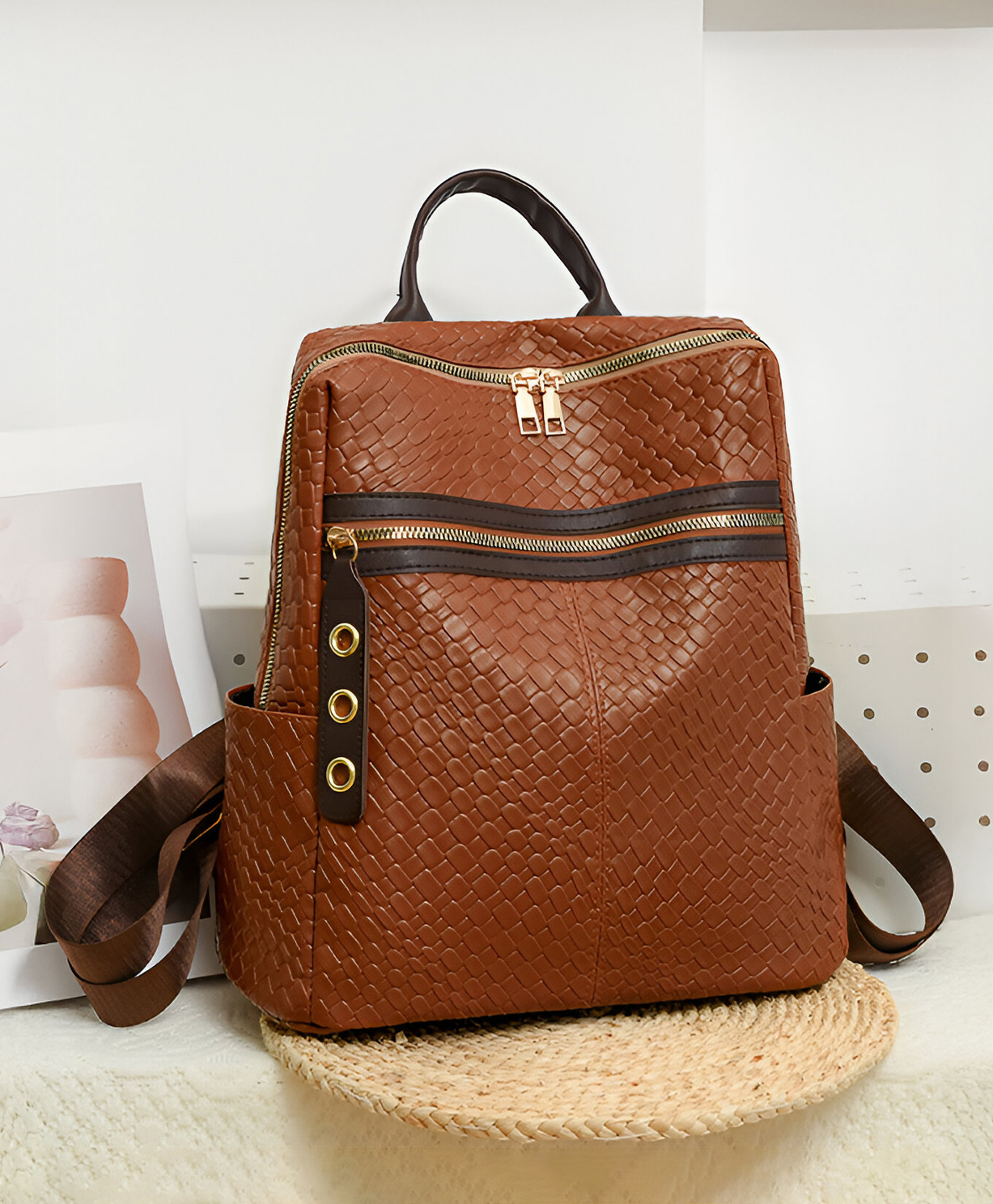 SYGA Women's Soft Woven Backpack | Water-Repellent Cross-Border Travel Bag(Brown)-picture-12
