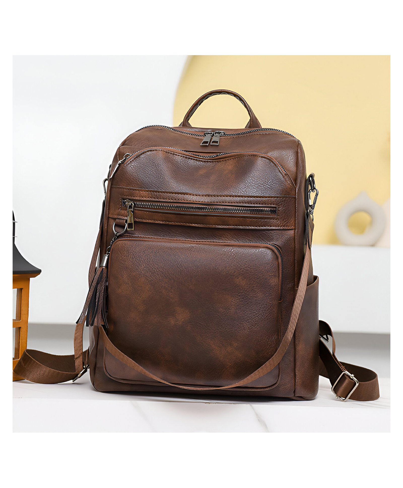 SYGA Women's Fashion Soft Backpack, Crossbody & Shoulder Travel Bag (Dark Brown)-image-2