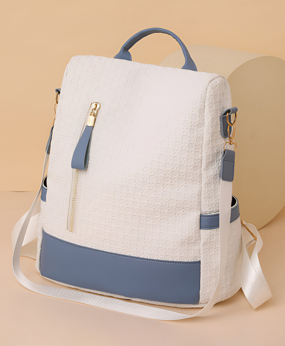 SYGA Women Elegant Textured Backpack Stylish Design with Gold Zipper Accents, Ideal for Travel and Daily Use(Blue)-picture-23