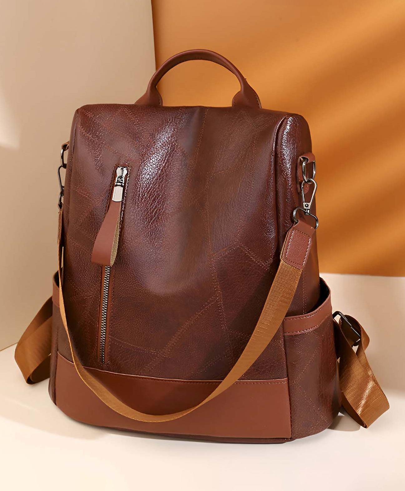 SYGA Women's Splicing Backpack, Texture Cross-Border Shoulder Bag (Brown)-image-4