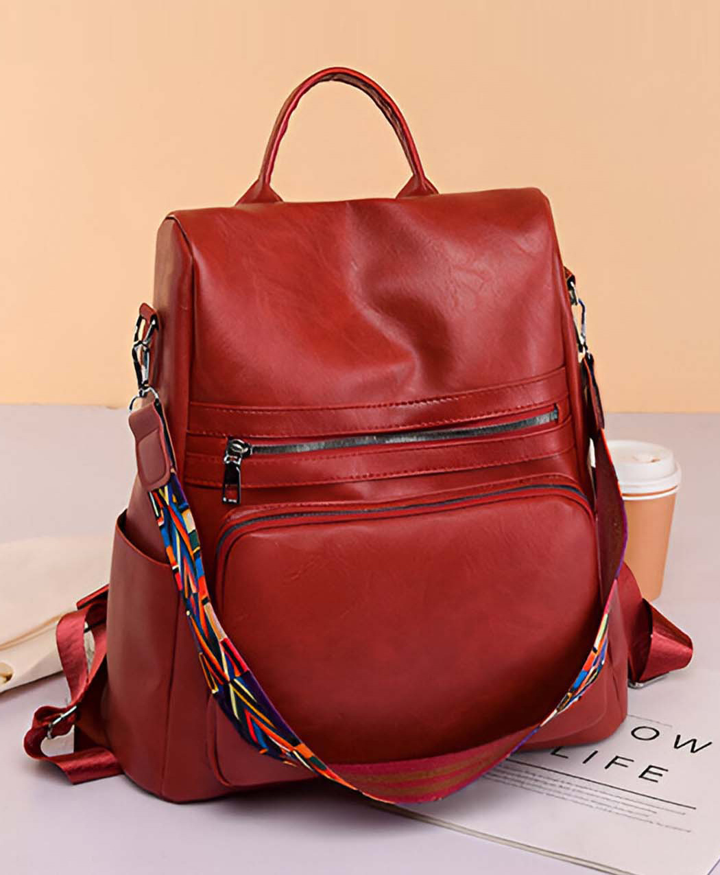 SYGA Women's Backpack, Cross Border Anti-Theft Simple Travel Bag (Red)-picture-24