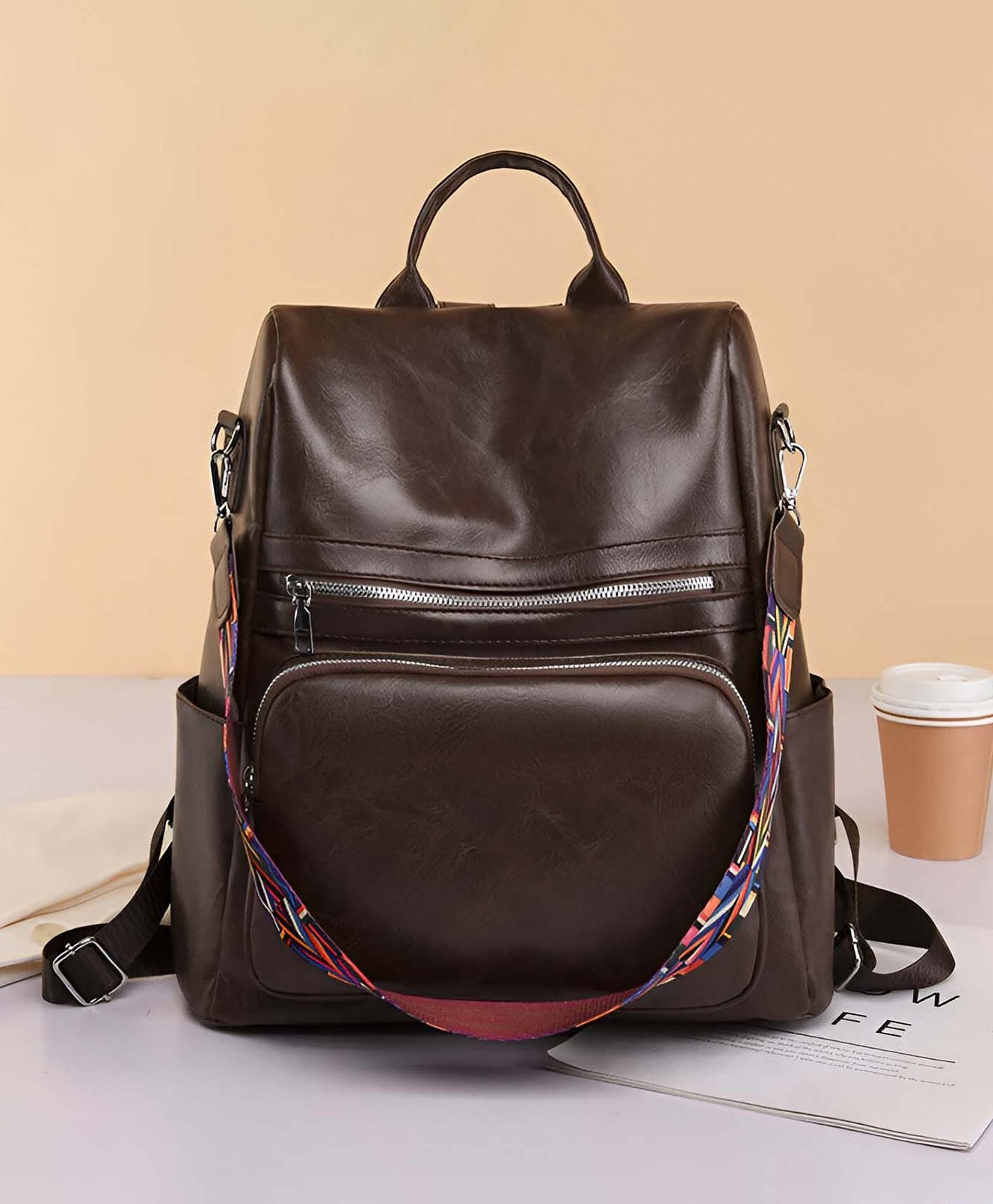 SYGA Women's Backpack, Cross Border Anti-Theft Simple Travel Bag (Dark Brown)-picture-26