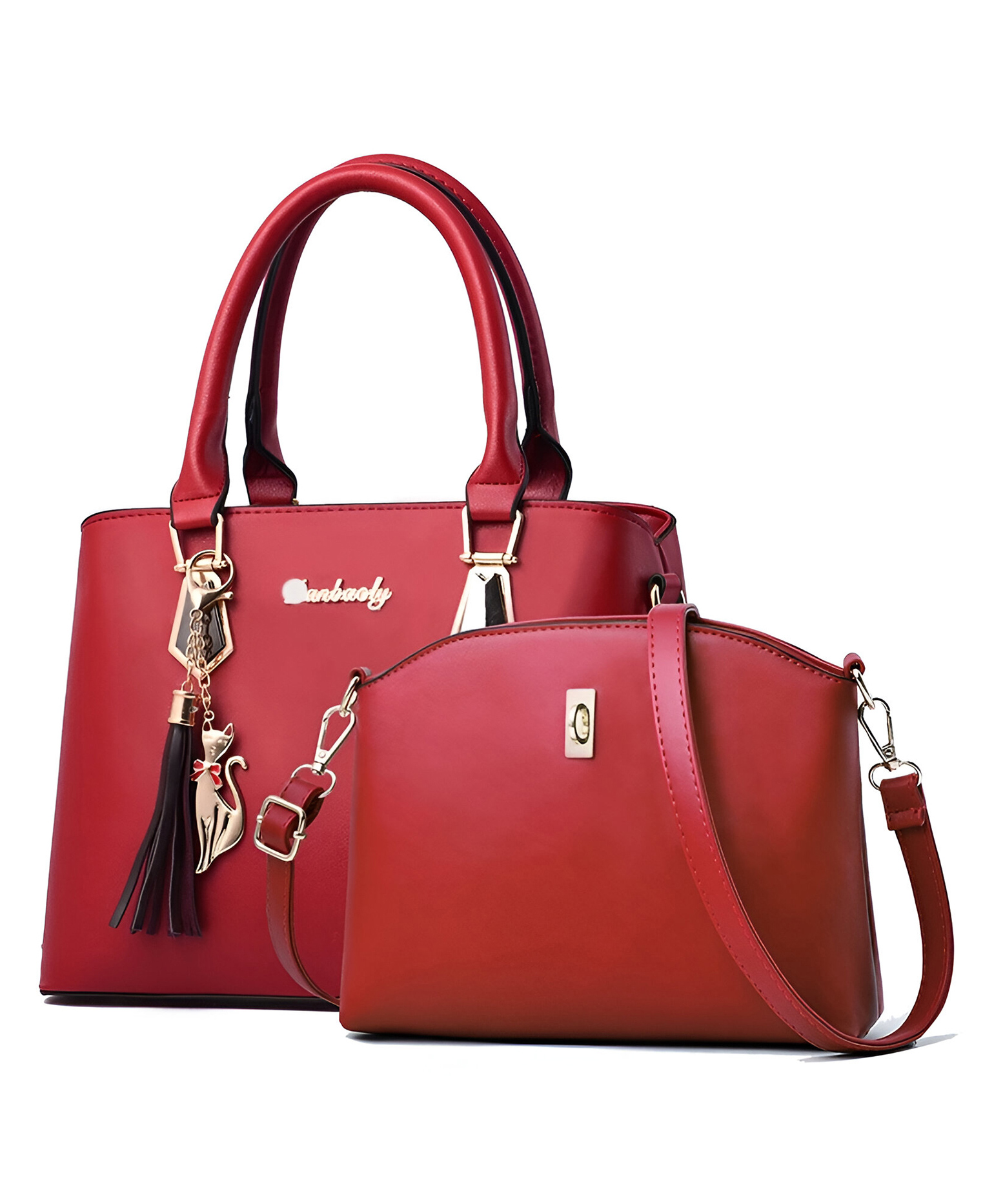 SYGA Women's 2-Piece Handbag & Crossbody Bag Set | Stylish PU Leather Bag (Red)-image-41