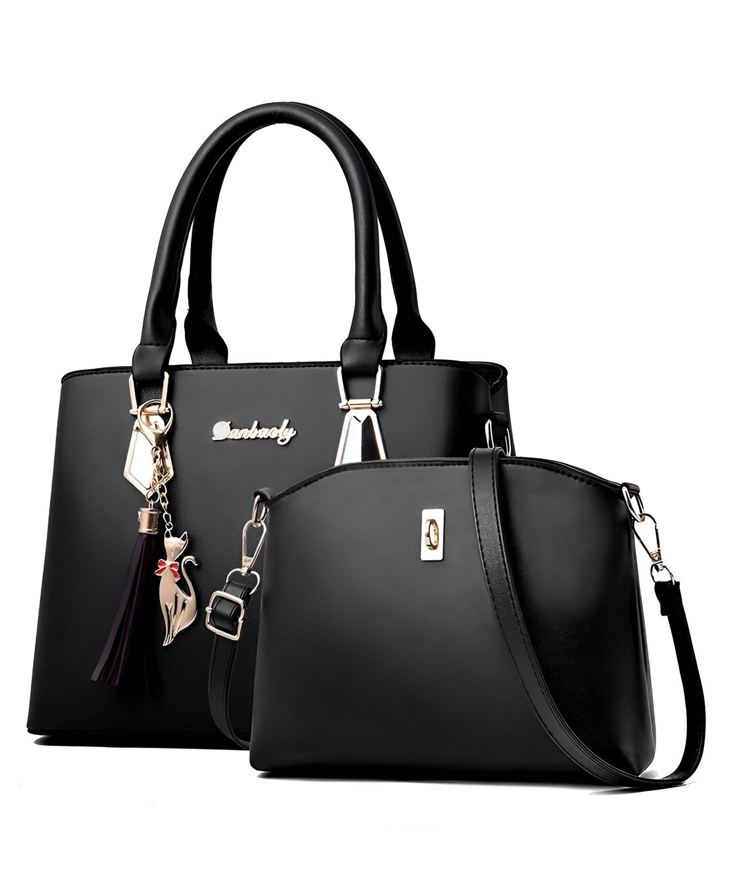 SYGA Women's 2-Piece Handbag & Crossbody Bag Set | Stylish PU Leather Bag (Black)-picture-41