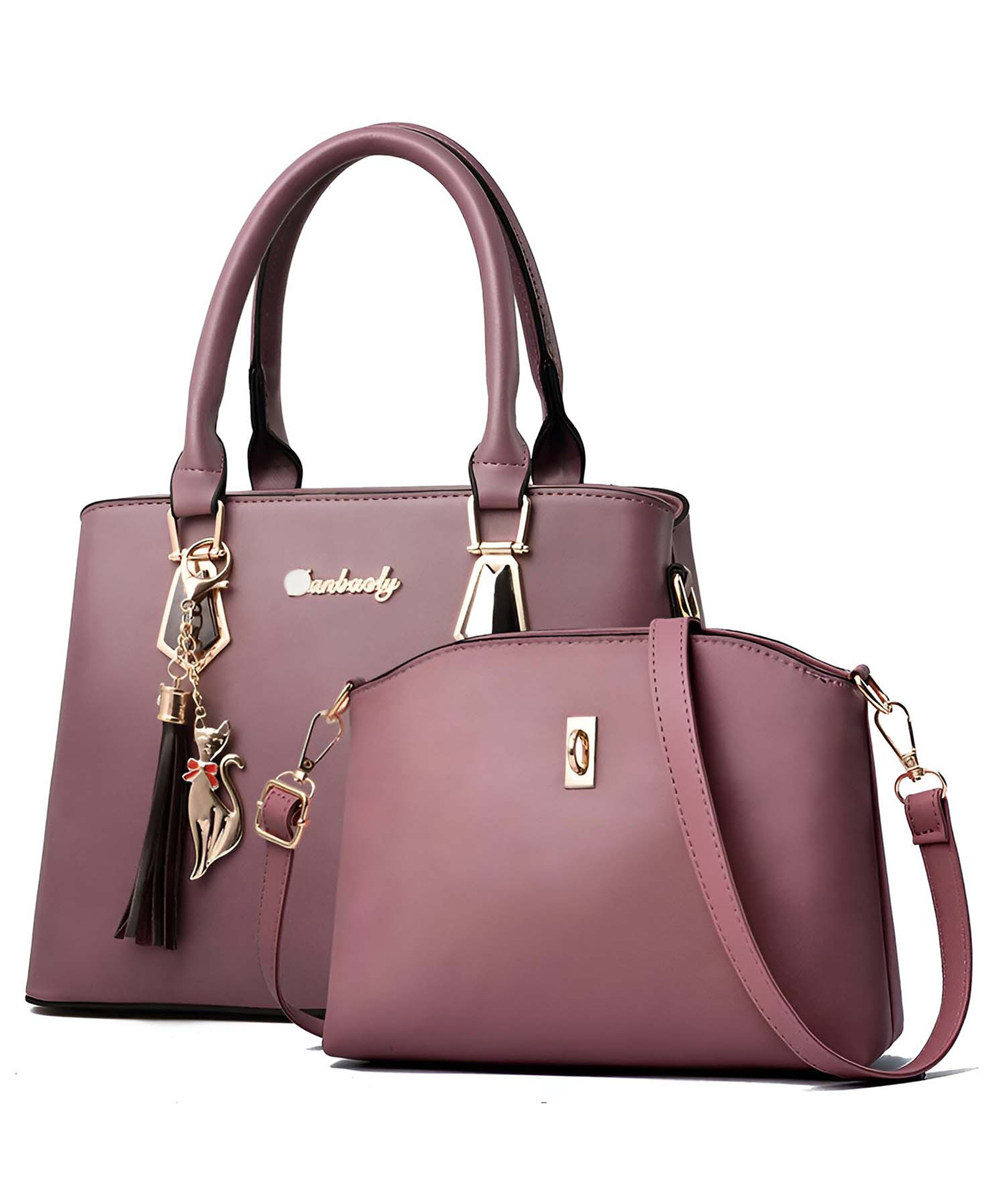 SYGA Women's 2-Piece Handbag & Crossbody Bag Set | Stylish PU Leather Bag (Light Purple)-image-34