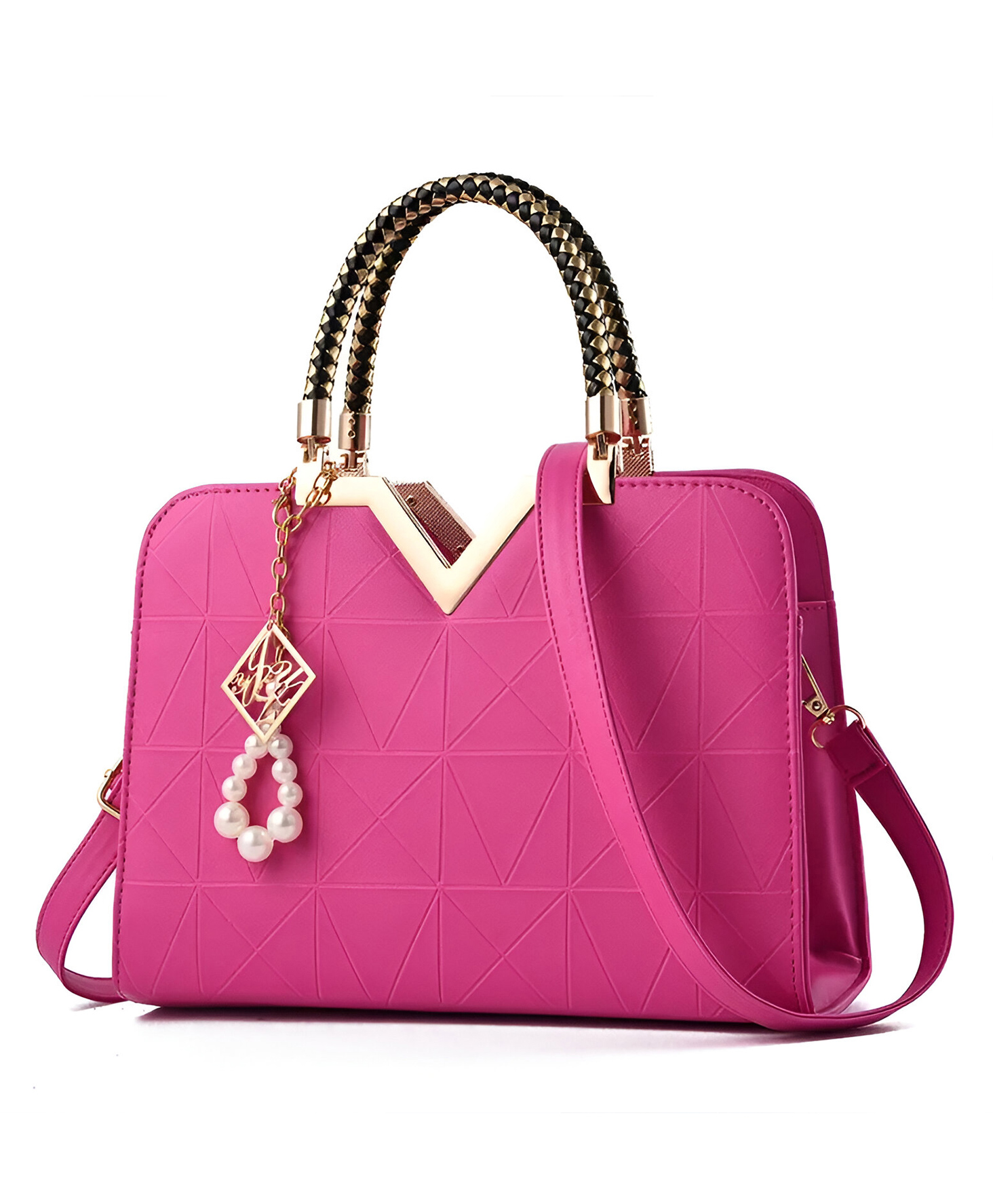 SYGA Women's Designer Handbag with Pearl Charm, Double Braided Handle, Shoulder Messenger Bag(Rose Pink)-image-35