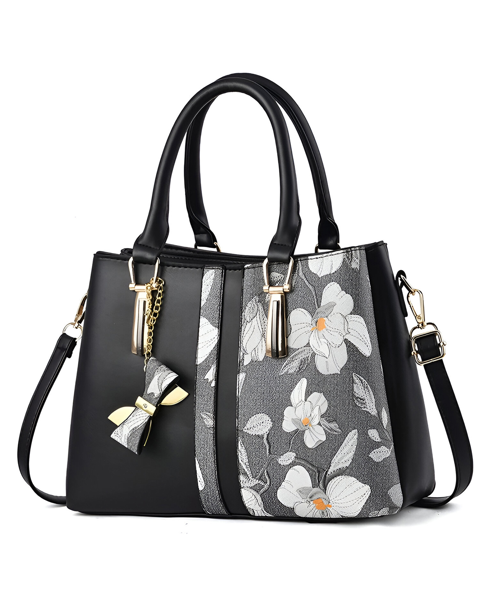 SYGA Women's Cross Border Handbag With Flower Printed large-capacity shoulder messenger bag(Black)-image-4