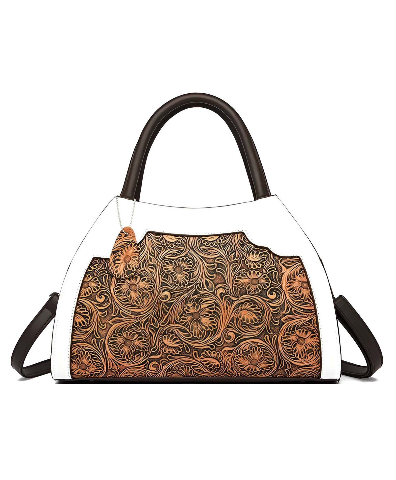 SYGA Women Vintage Embossed Tote Handbag Elegant Pillow-Shaped Shoulder Bag with Zipper Closure(White)-image-39