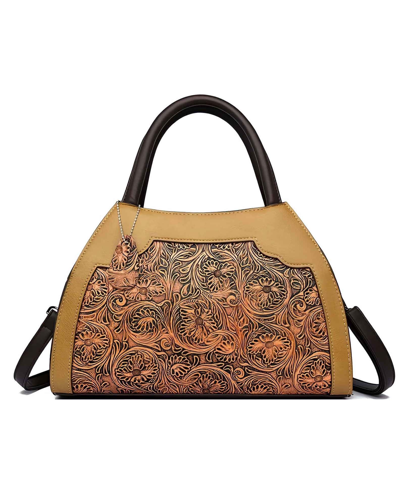SYGA Women Vintage Embossed Tote Handbag Elegant Pillow Shaped Shoulder Bag with Zipper Closure(Yellow)-image-48