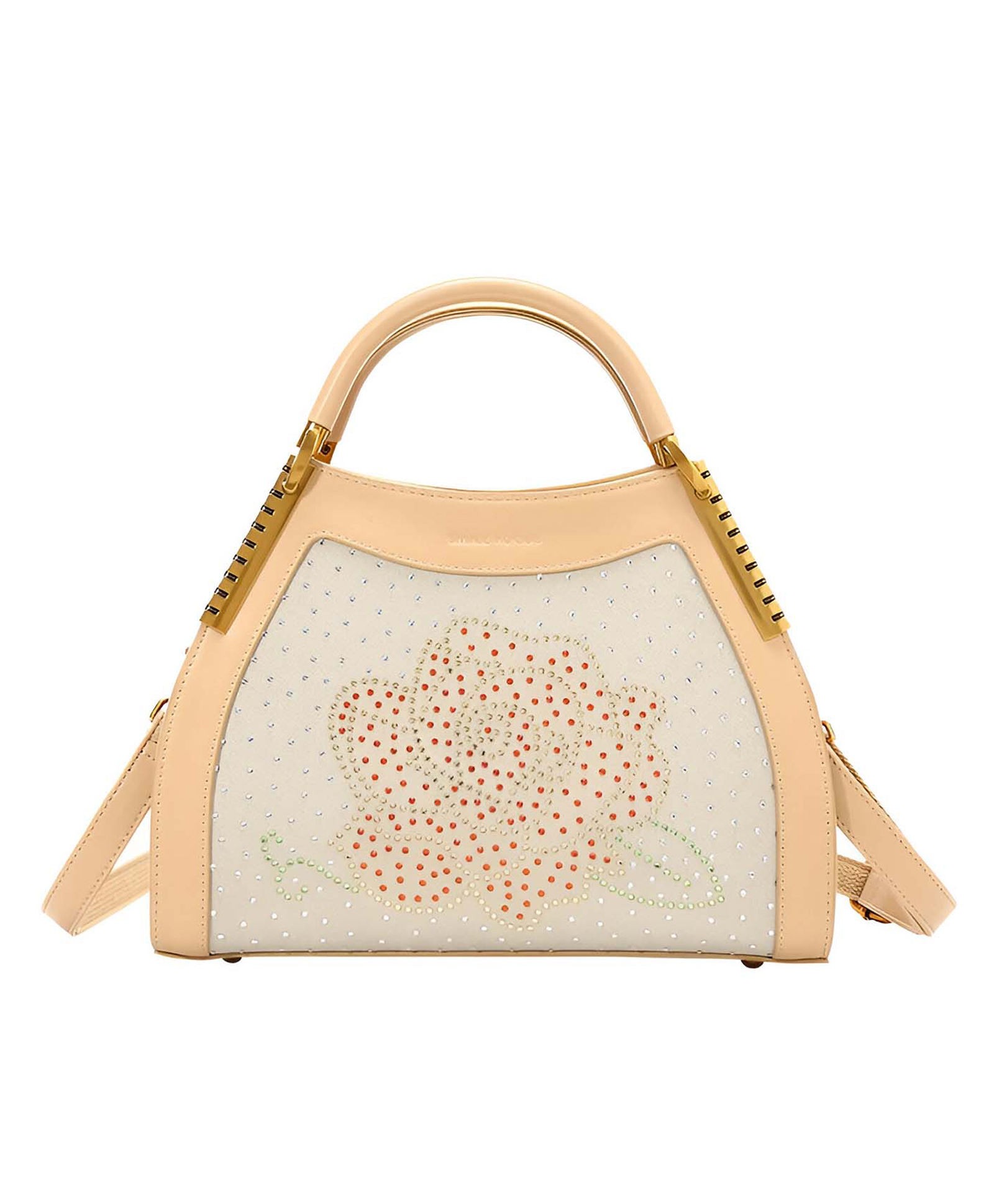 SYGA Women Chic Apricot Tote Bag Embellished Diamond Bucket Handbag with Zipper Closure (Apricot)-image-25