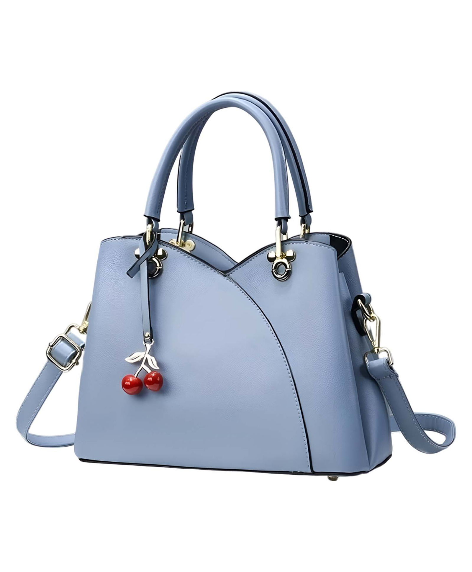 SYGA Women's Handbag with Zipper Closure Stylish Shoulder & Crossbody Bag with Cherry Charm (Blue)-image-31
