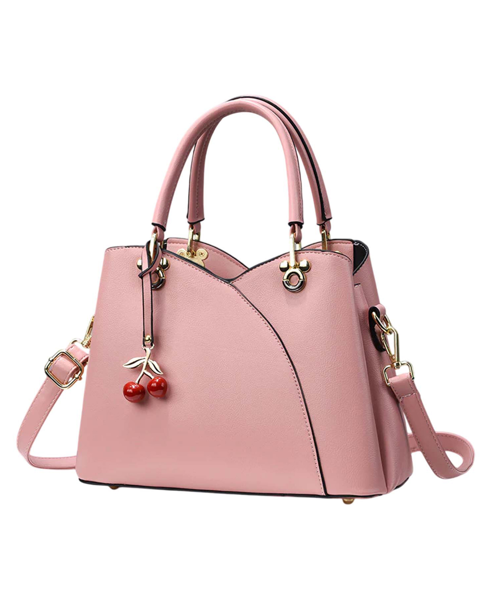 SYGA Women's Handbag with Zipper Closure Stylish Shoulder & Crossbody Bag with Cherry Charm (Pink)-image-3