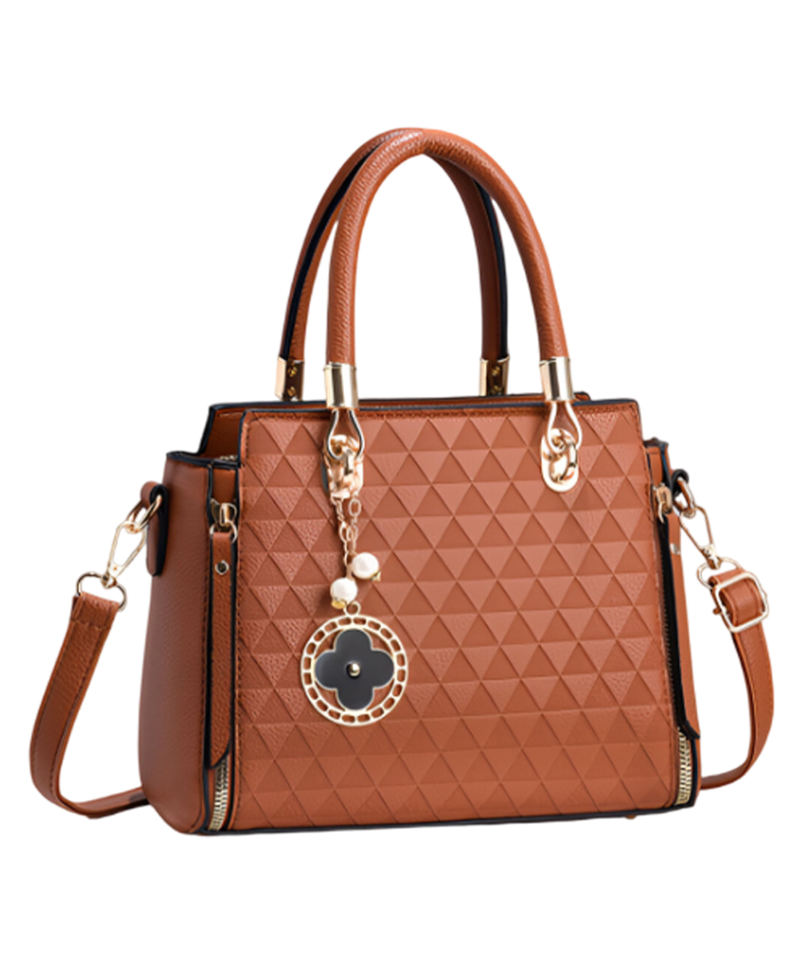 SYGA Women's Large Capacity Handbag Fashionable One-Shoulder & Crossbody Bag with Elegant Charm Pendant(Brown)-image-24