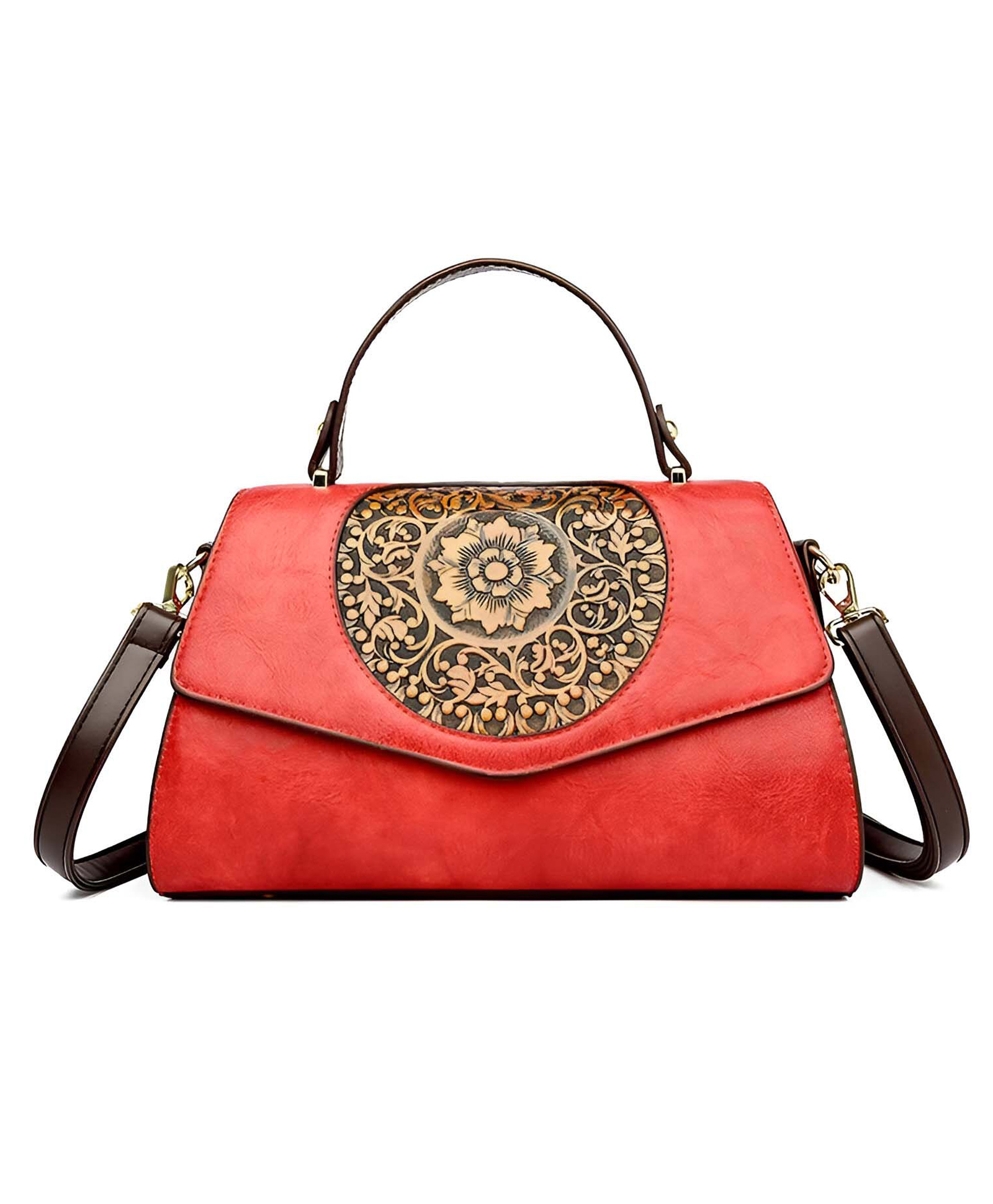 SYGA Women Elegant Retro Handbag Large Capacity Cover-Style Shoulder Bag (Red)-image-49