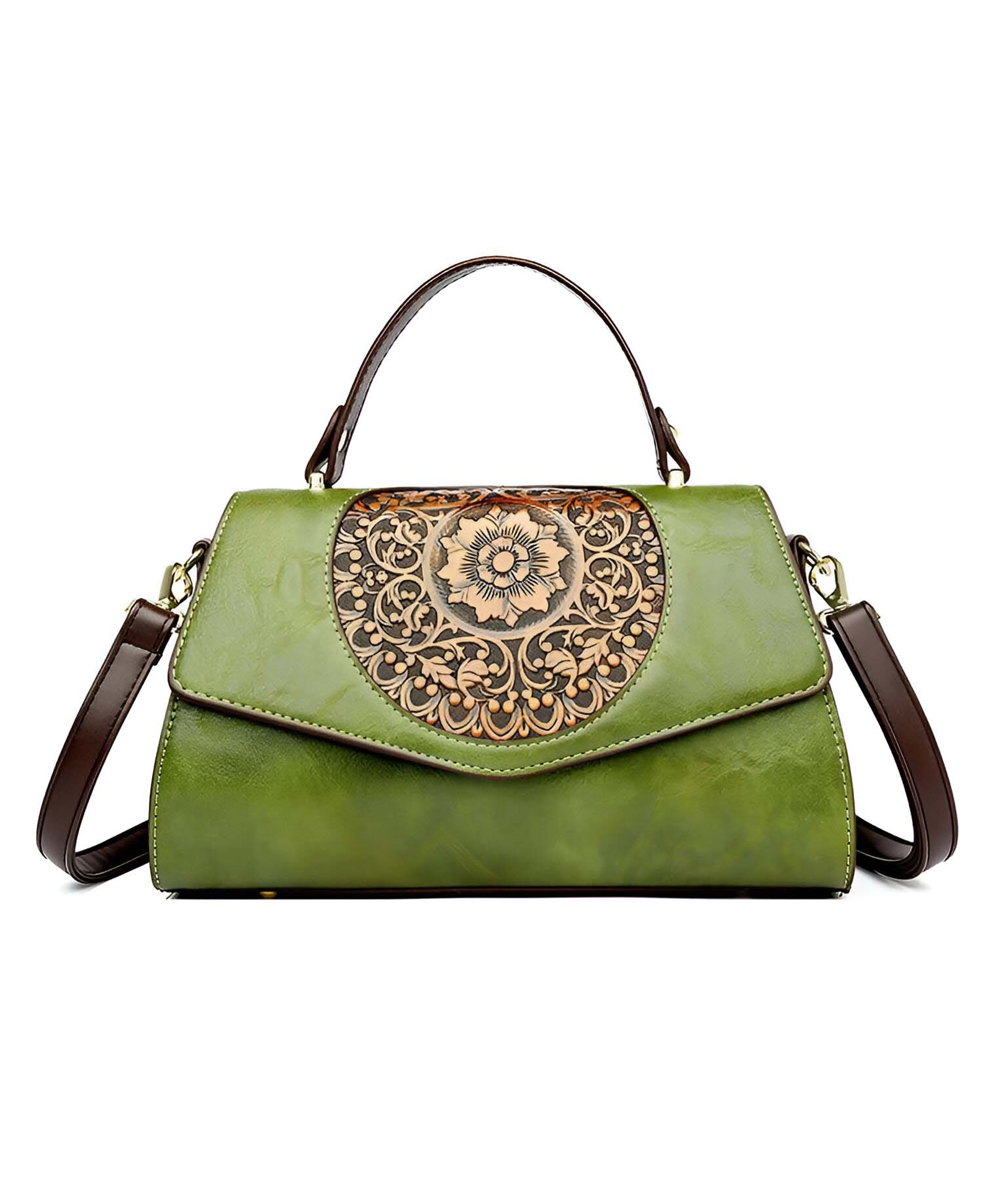 SYGA Women Elegant Retro Handbag Large Capacity Cover-Style Shoulder Bag (Green)-picture-28