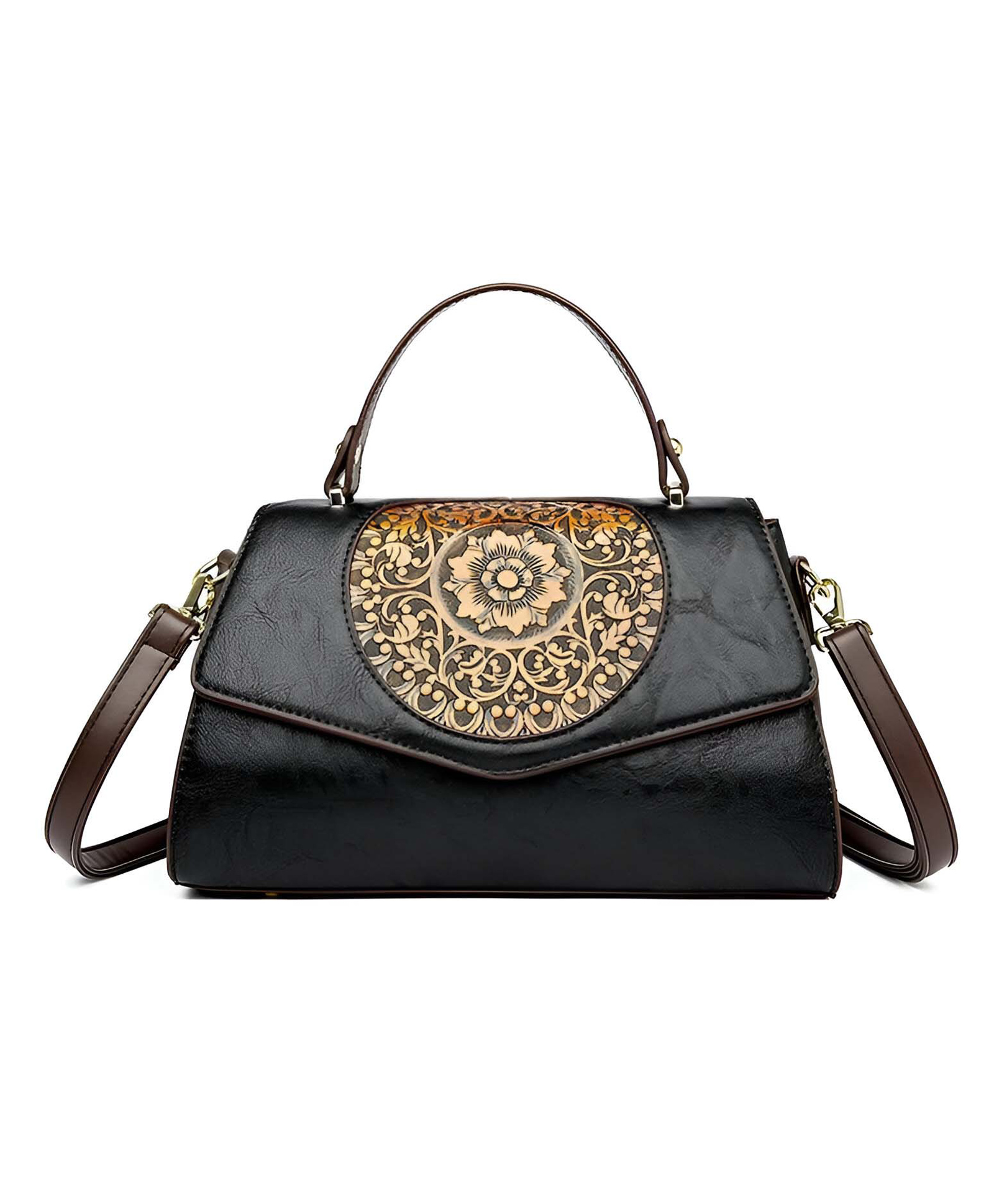 SYGA Women Elegant Retro Handbag Large Capacity Cover-Style Shoulder Bag (Black)-image-35