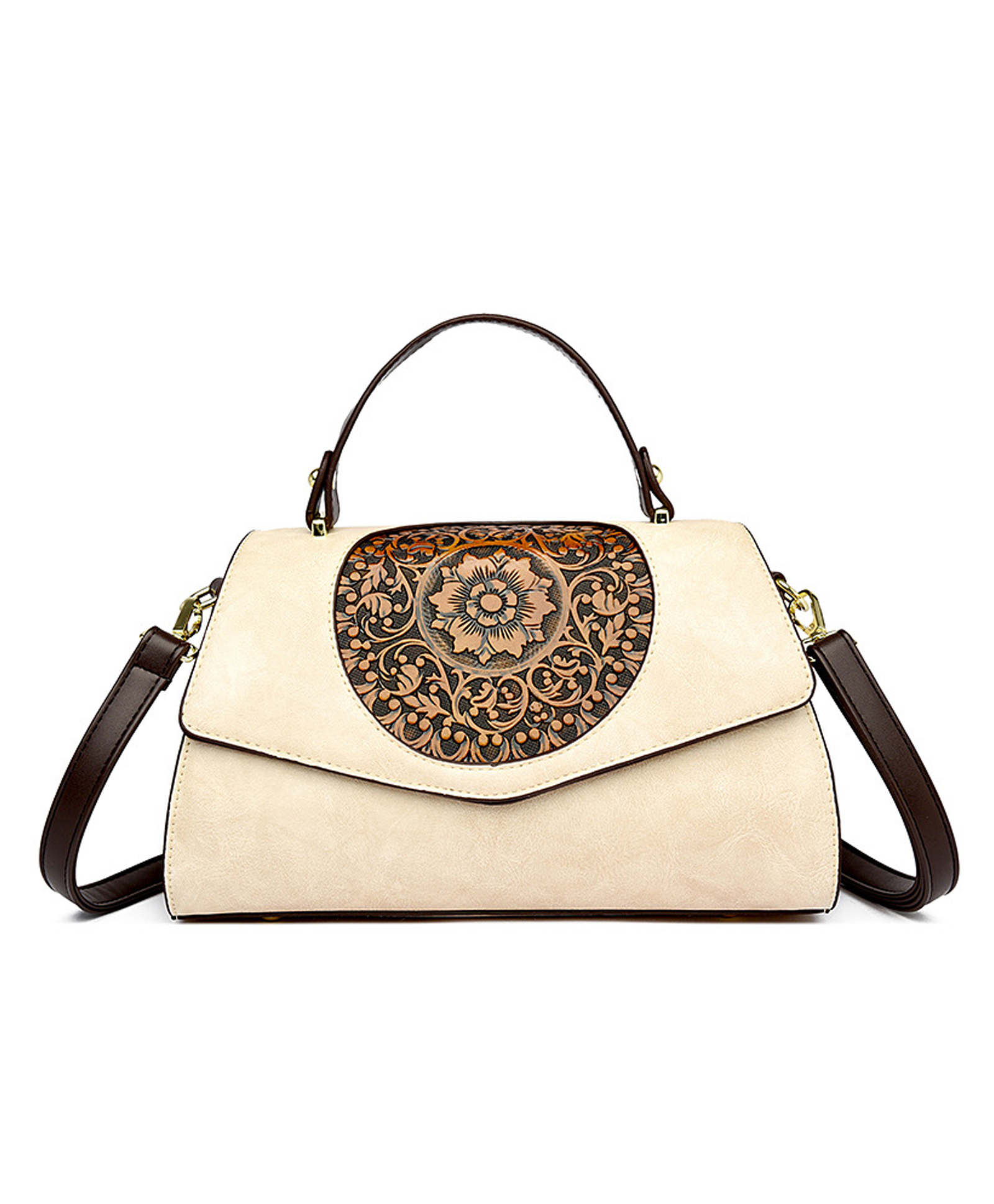 SYGA Women Elegant Retro Handbag Large Capacity Cover-Style Shoulder Bag (Off White)-image-5