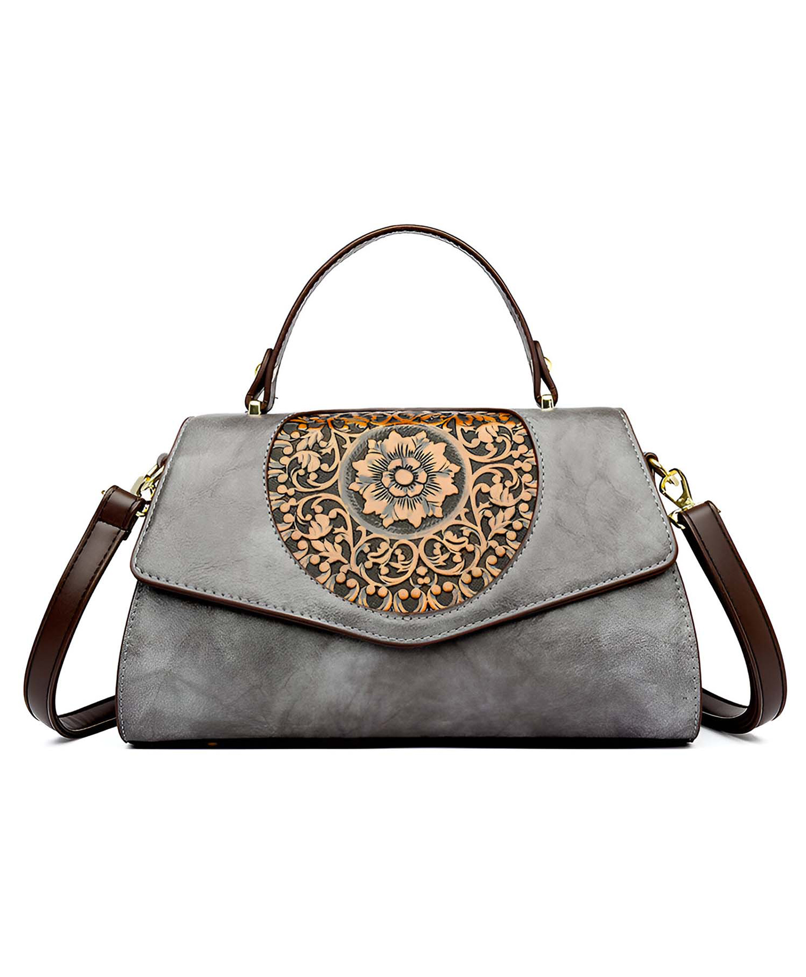 SYGA Women Elegant Retro Handbag Large Capacity Cover-Style Shoulder Bag (Light Grey)-image-15