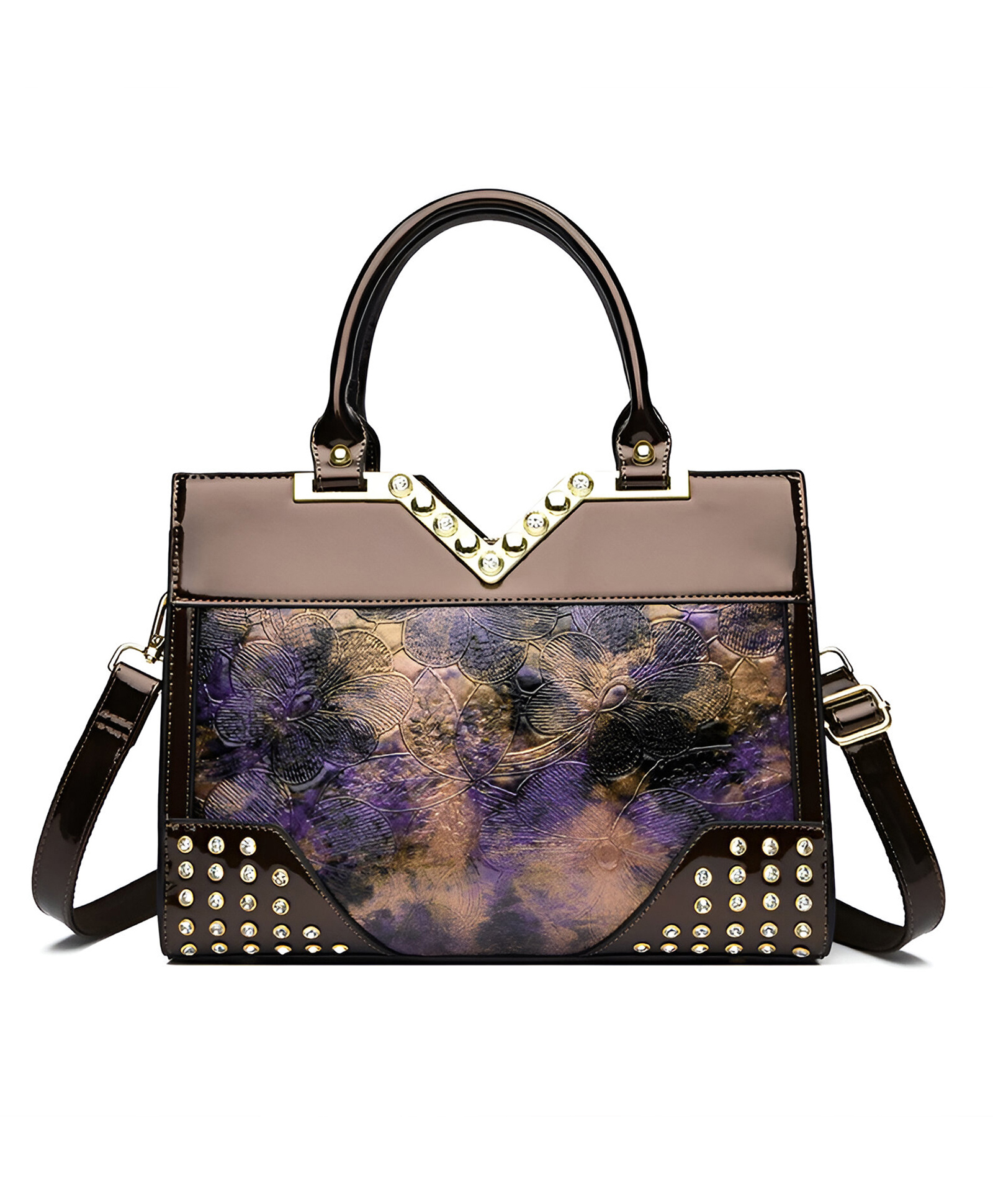 SYGA Women Elegant Embossed Tote Rivet & Diamond Detail Large Capacity Shoulder Messenger Bag for Stylish(Purple)-image-23