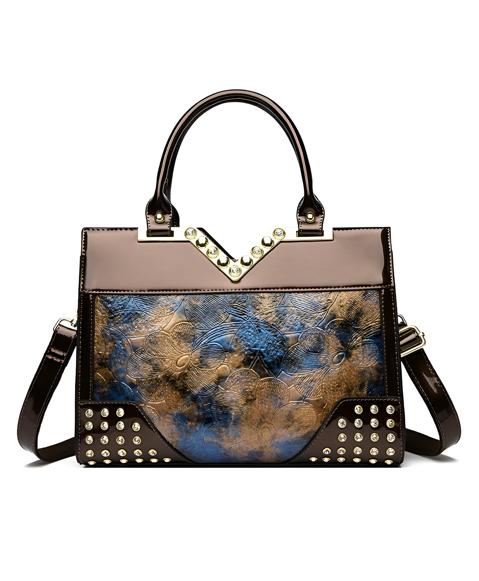 SYGA Women Elegant Embossed Tote Rivet & Diamond Detail Large Capacity Shoulder Messenger Bag for Stylish(Blue)-image-21