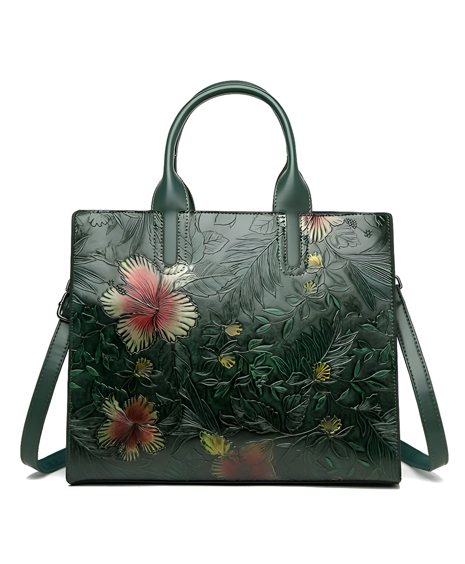 SYGA Women Vintage-Inspired Green Small Square Bag Embossed Floral Zipper Handbag with Chain Accent for Daily Elegance(Green)-image-25