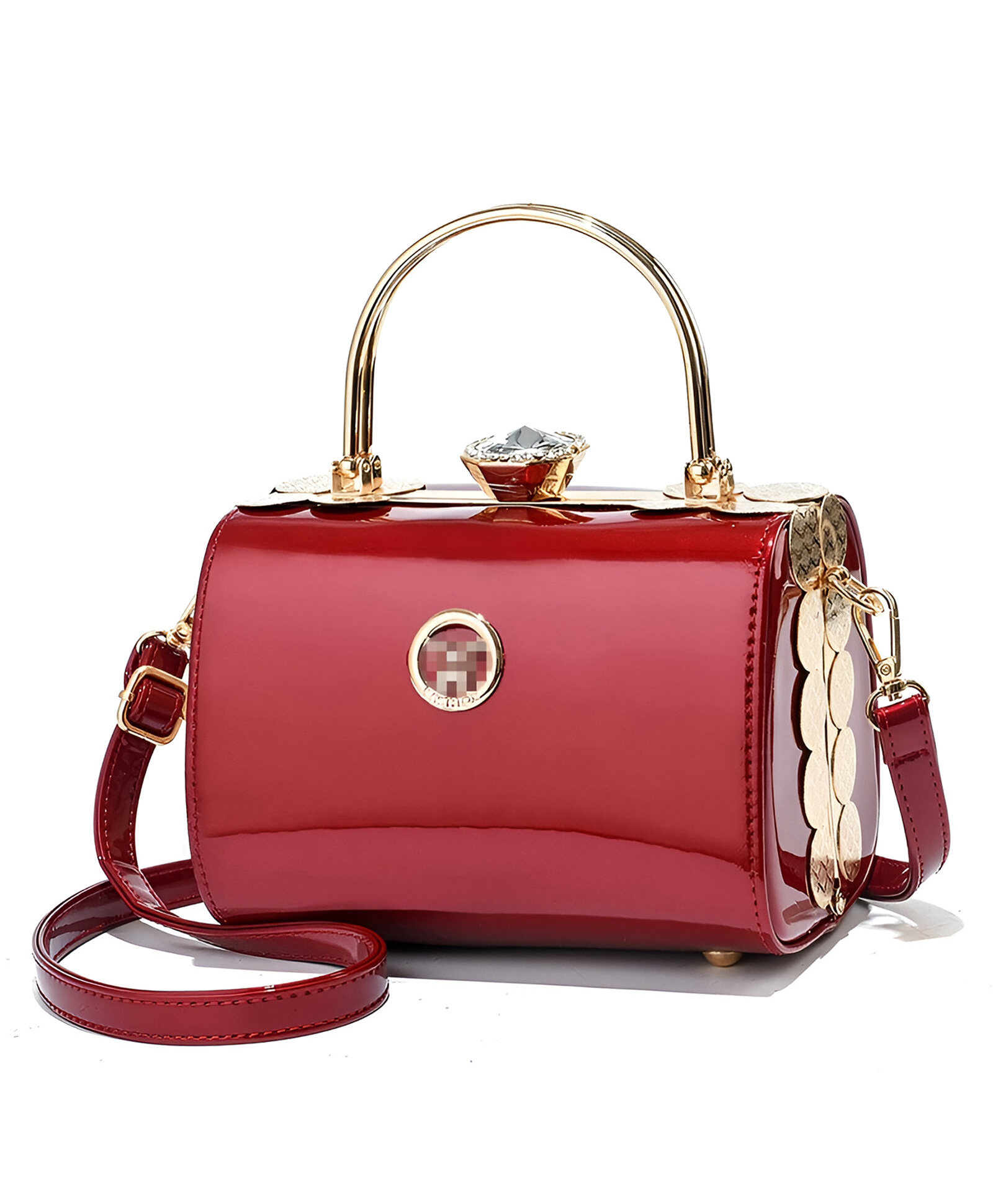 SYGA Elegant Women's Handbag Hard Shell Crossbody with Golden Frame & Gem Top Lock(Red)-picture-24