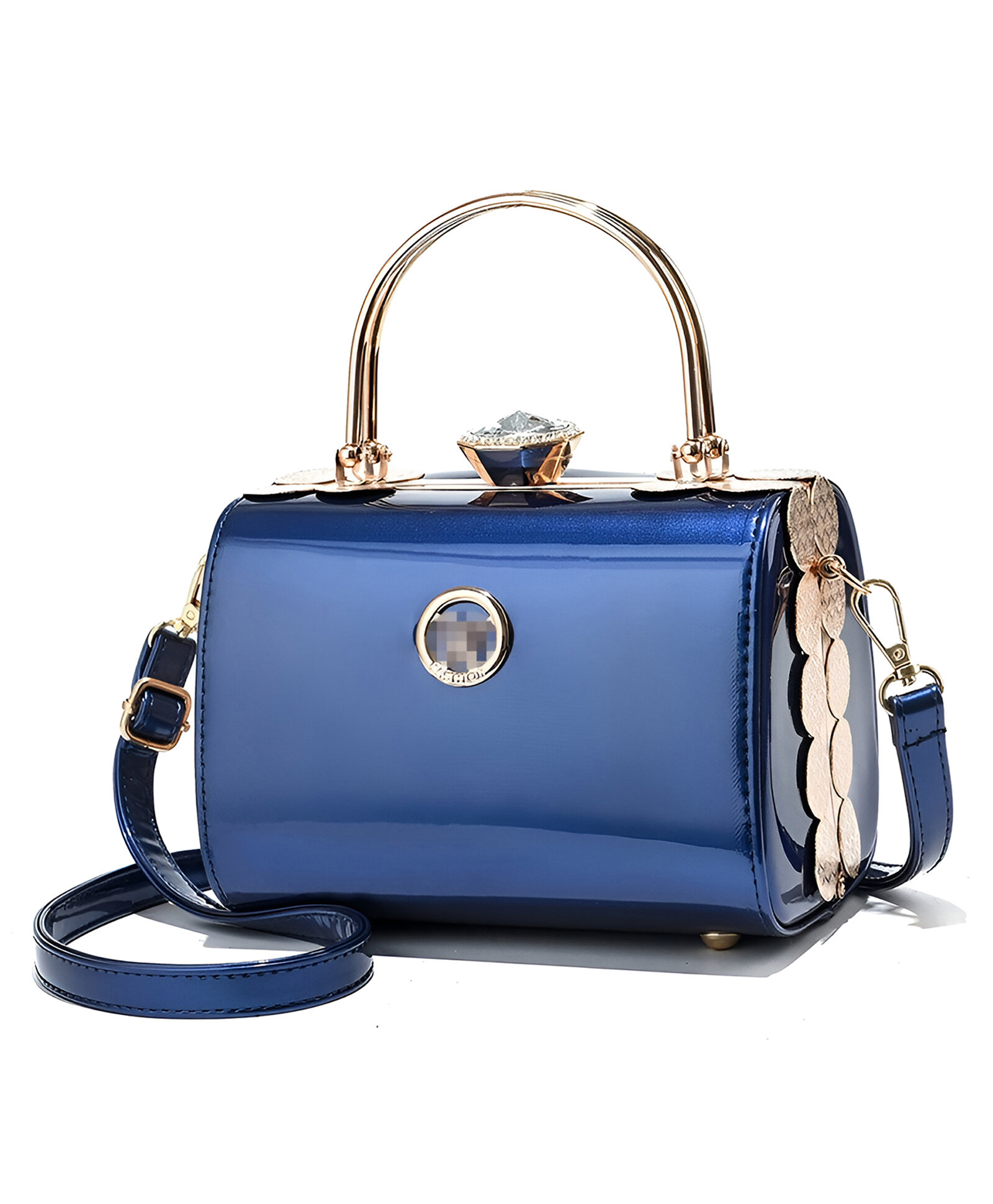 SYGA Elegant Women's Handbag Hard Shell Crossbody with Golden Frame & Gem Top Lock(Blue)-picture-22