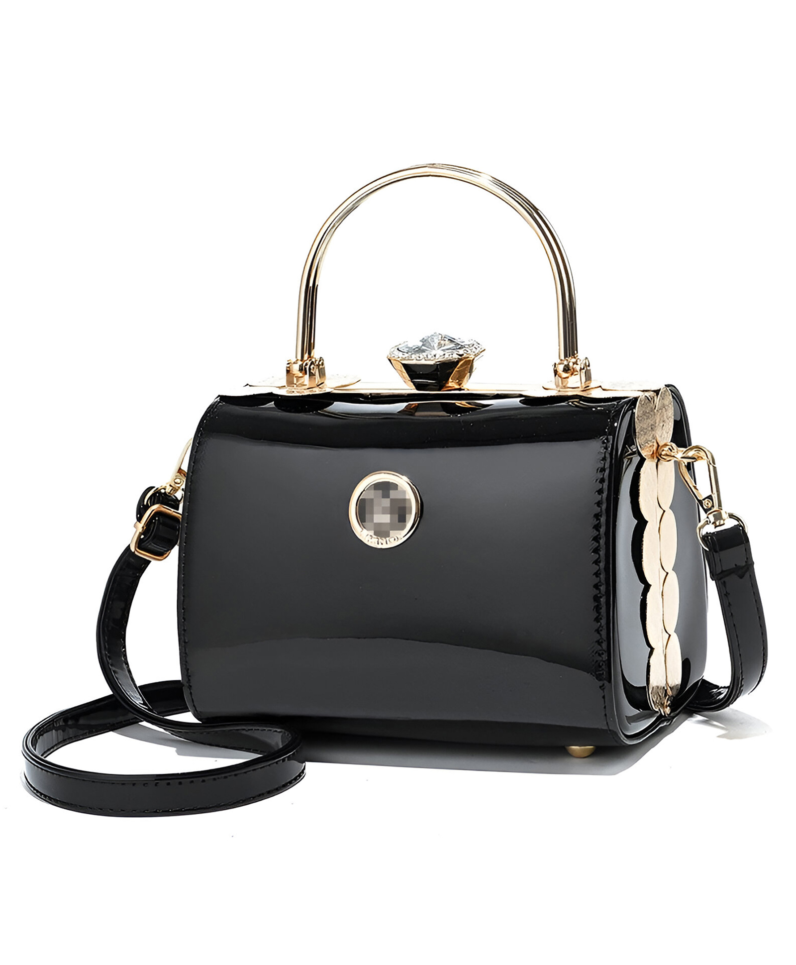 SYGA Elegant Women's Handbag Hard Shell Crossbody with Golden Frame & Gem Top Lock(Black)-picture-23