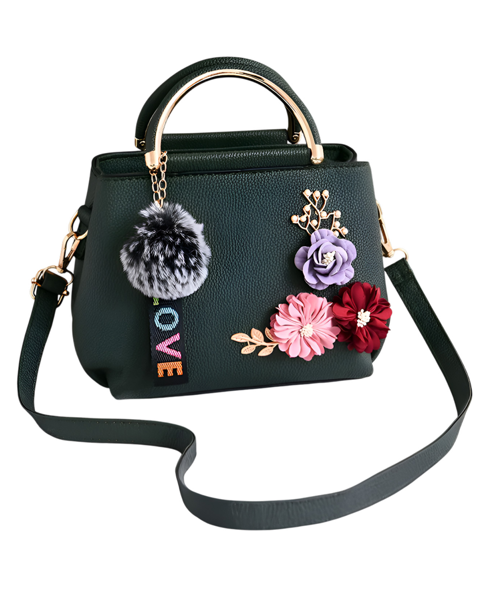 SYGA Women's Fashion Handbag 3D Flower Design One-Shoulder & Crossbody Bag Elegant & Versatile Purse for Daily Use(Green)-image-40