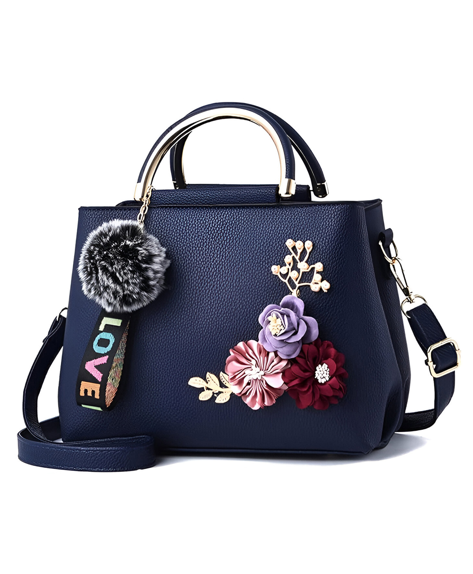 SYGA Women's Fashion Handbag 3D Flower Design One-Shoulder & Crossbody Bag Elegant & Versatile Purse for Daily Use(Dark Blue)-picture-20