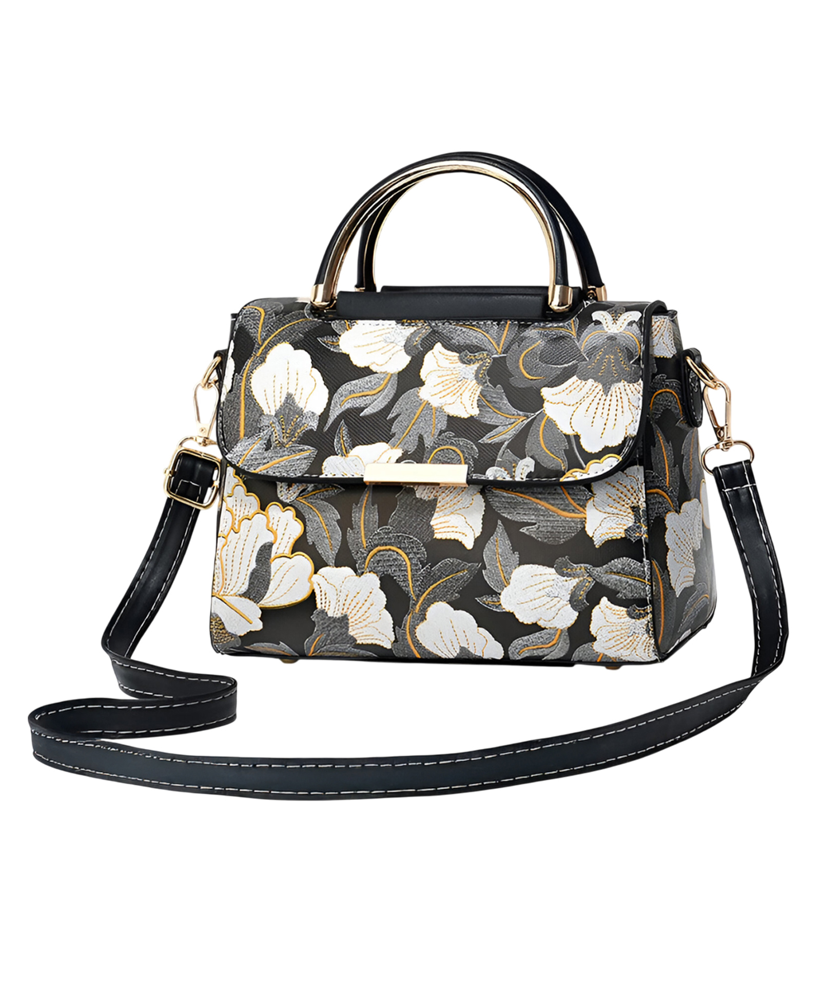SYGA Women's Cross Border Handbag With Flower Printed Small Square shoulder messenger bag(Black)-image-16