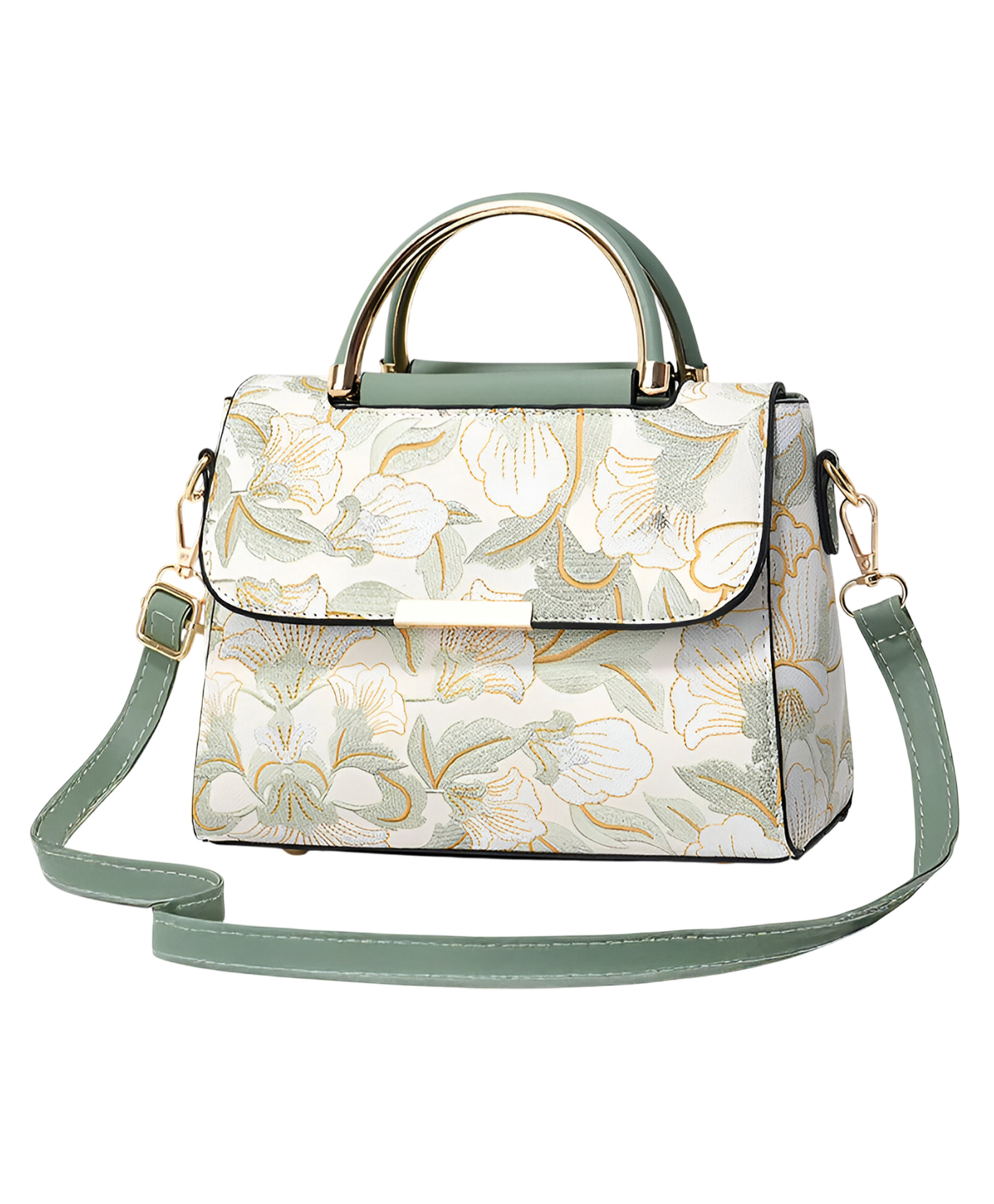 SYGA Women's Cross Border Handbag With Flower Printed Small Square shoulder messenger bag(Green)-image-6